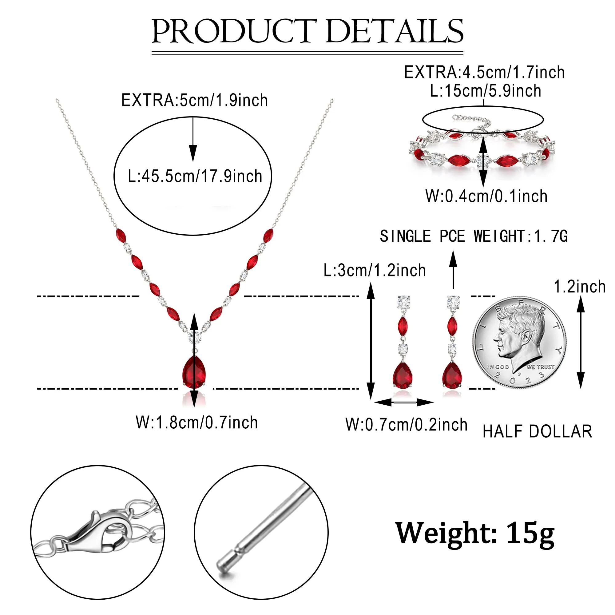 EVER FAITH Set di gioielli con zirconi cubici per damigella d'onore, scintillante, elegante, a goccia, per donna, Zirconia cubica, Zirconia cubica - immagine 6
