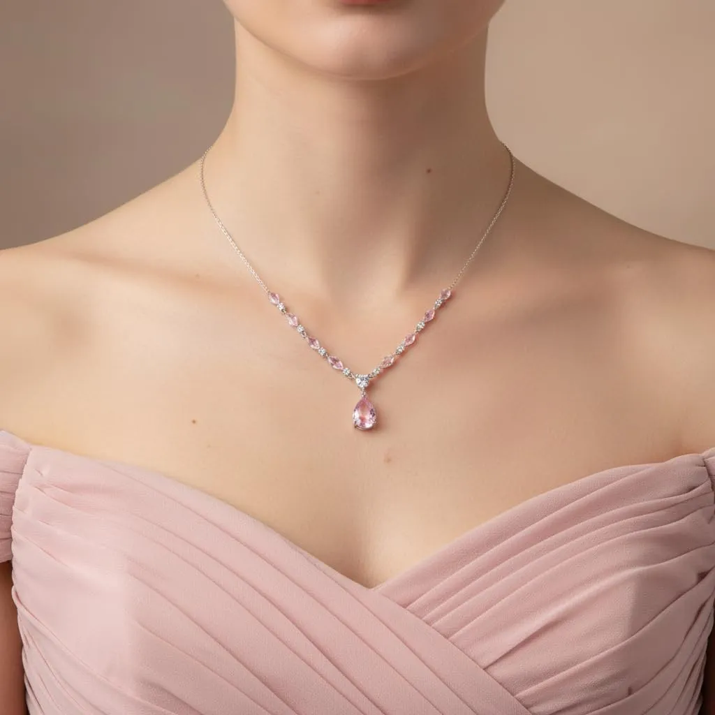 EVER FAITH Set di gioielli in zirconia cubica per sposa, damigella d'onore, ciondolo a goccia elegante e brillante, collana, orecchini, braccialetto da donna, 45,5 cm - 50,5 cm, Zirconia cubica - immagine 3