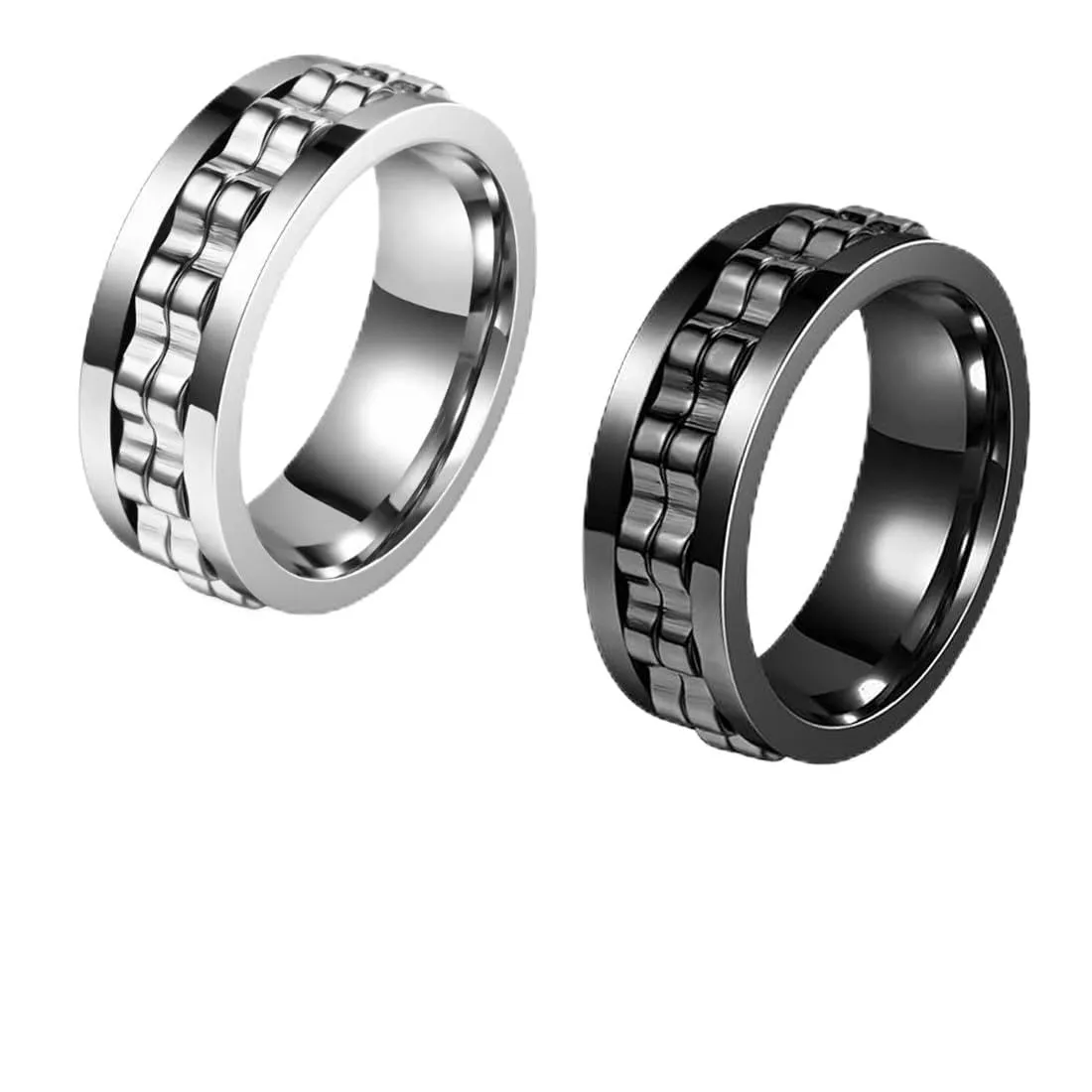 UIEXAY 2 Pezzi Fidget - Anello Antistress E Antiansia, 8 Mm, Lucidato, Accessori Alla Moda, Anello Uomo Regolabile, Anelli Uomo Acciaio Inossidabile, Regalo Per Uomini E Donne (Argento, Nero) - immagine 1