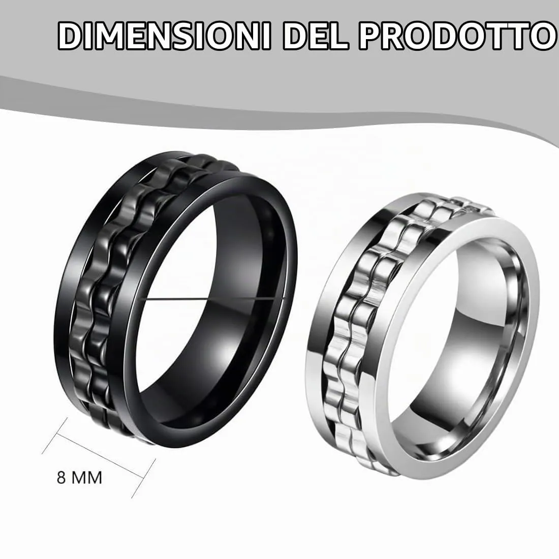 UIEXAY 2 Pezzi Fidget - Anello Antistress E Antiansia, 8 Mm, Lucidato, Accessori Alla Moda, Anello Uomo Regolabile, Anelli Uomo Acciaio Inossidabile, Regalo Per Uomini E Donne (Argento, Nero) - immagine 2