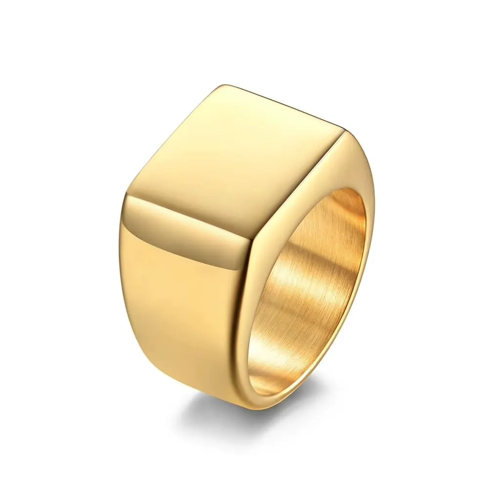 Cadoline Anello con sigillo quadrato in acciaio inossidabile da uomo, 14 mm, oro, taglia 10 - immagine 1