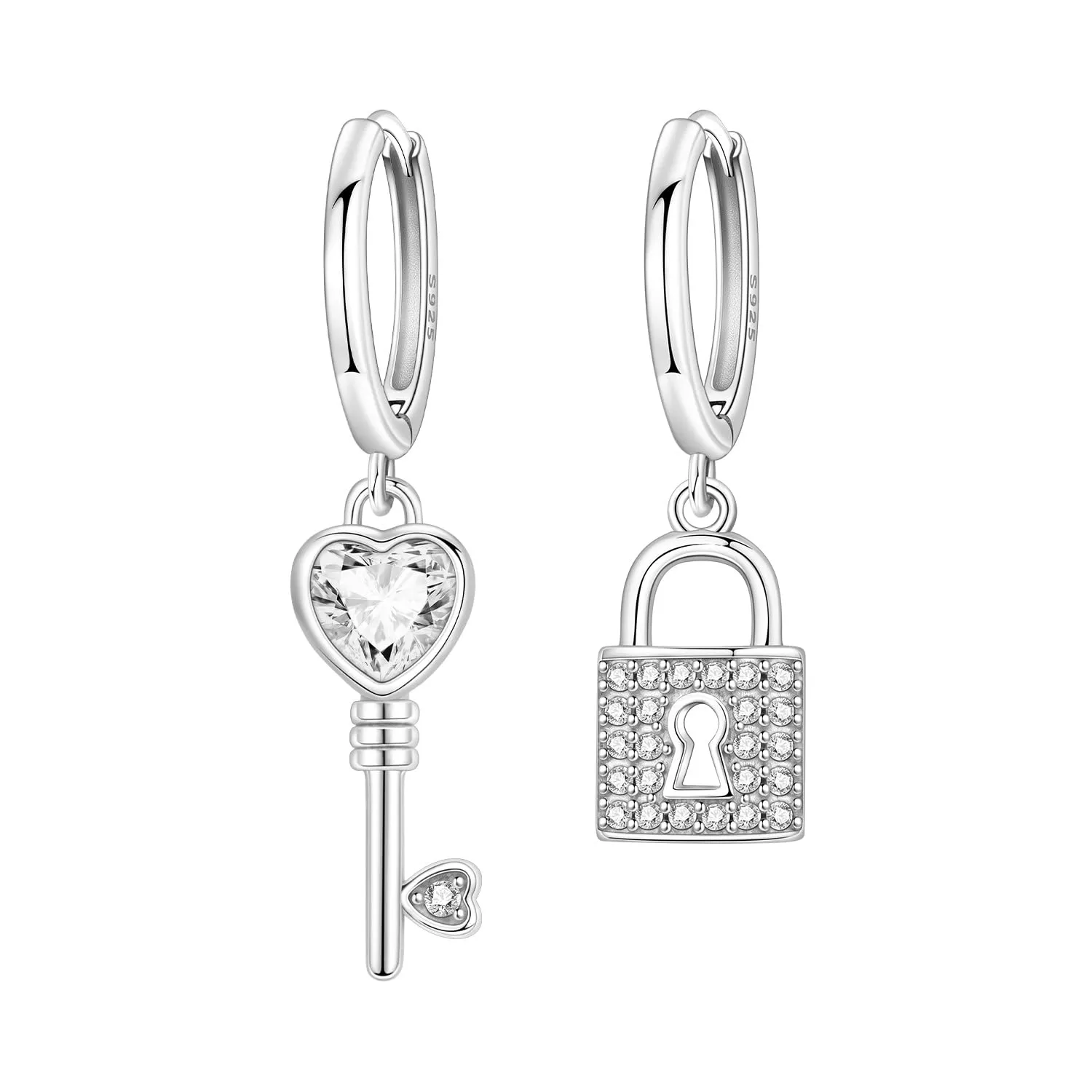 PANPOKI Orecchini a forma di cuore, in argento 925, con zirconi, ipoallergenici, minimalisti, 1, Argento sterling, Zircone - immagine 1