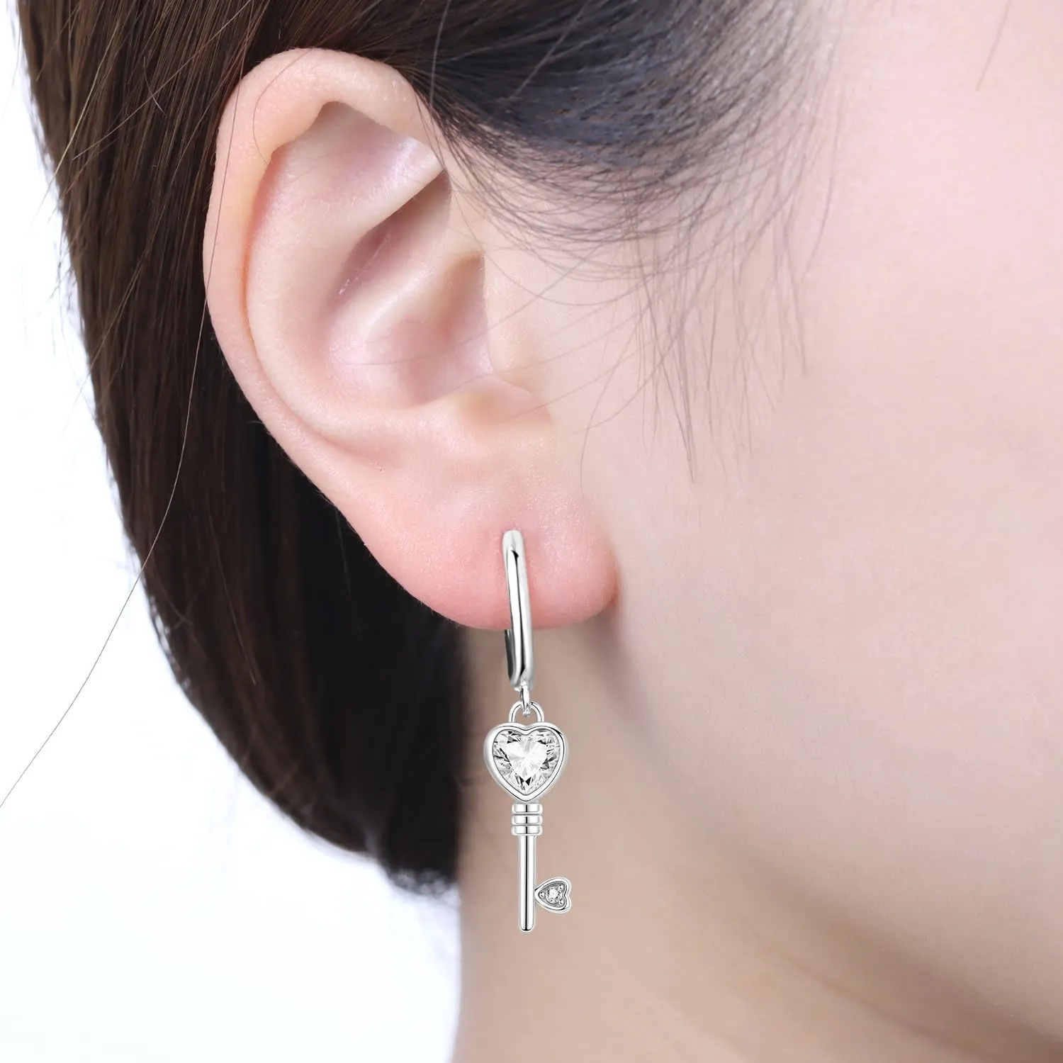 PANPOKI Orecchini a forma di cuore, in argento 925, con zirconi, ipoallergenici, minimalisti, 1, Argento sterling, Zircone - immagine 4