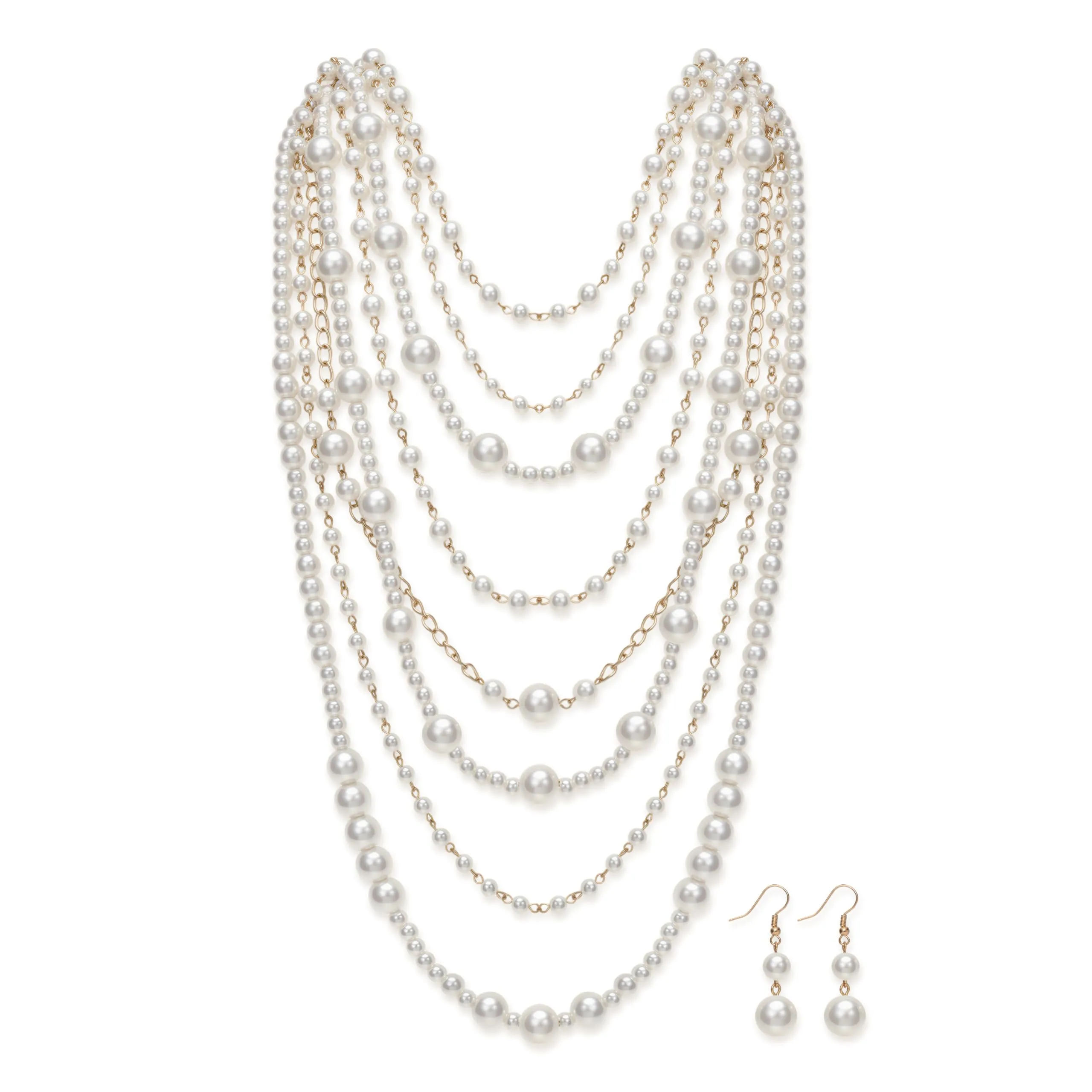 Clearine - Set di gioielli in stile vintage anni '20, collana a catena, orecchini a gancetto da donna, per matrimonio, Halloween, cosplay, festa, ballo di fine anno, Perla sintetica - immagine 1