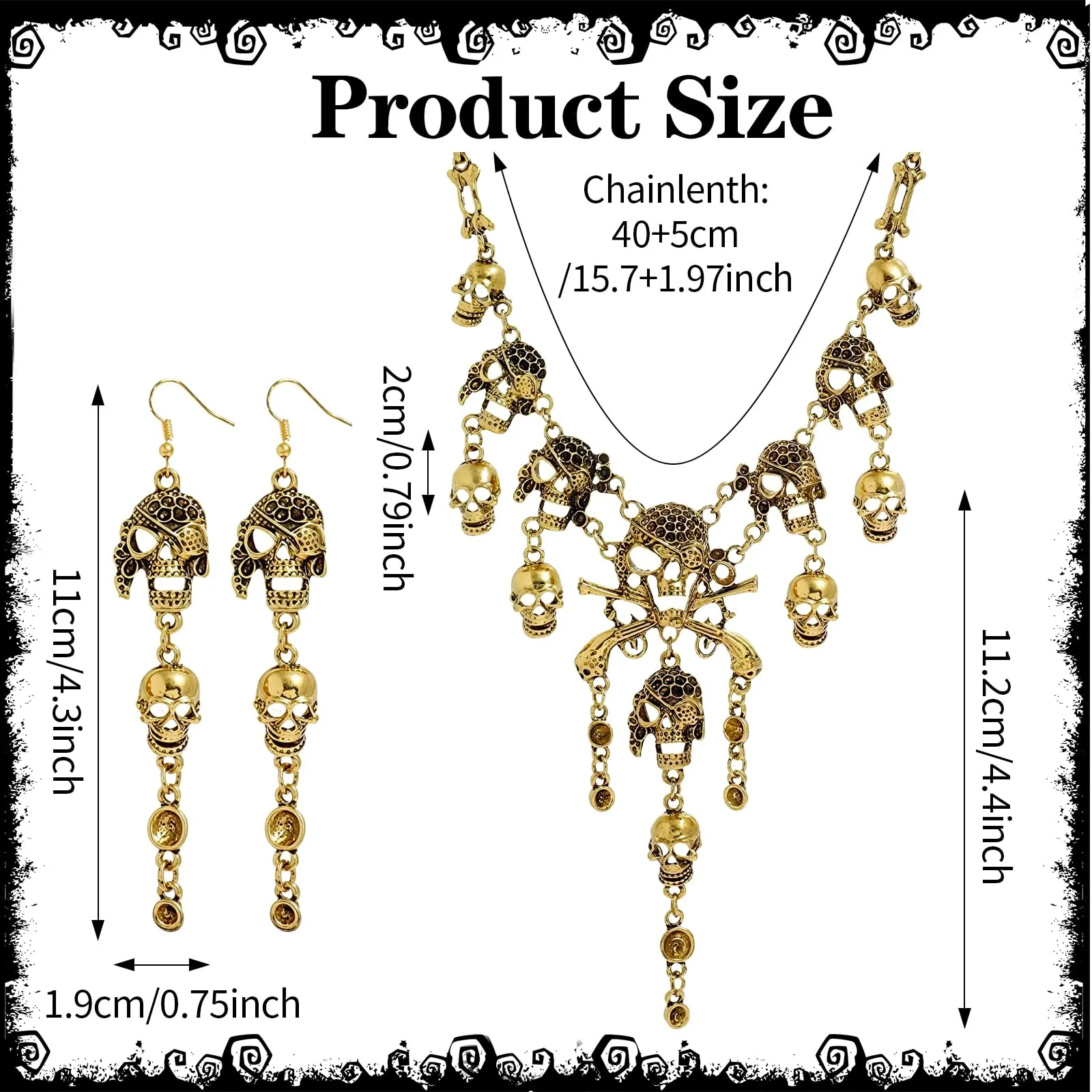 Collana Teschio Orecchini Scheletro, Collana Scheletro Orecchini Teschio - immagine 2
