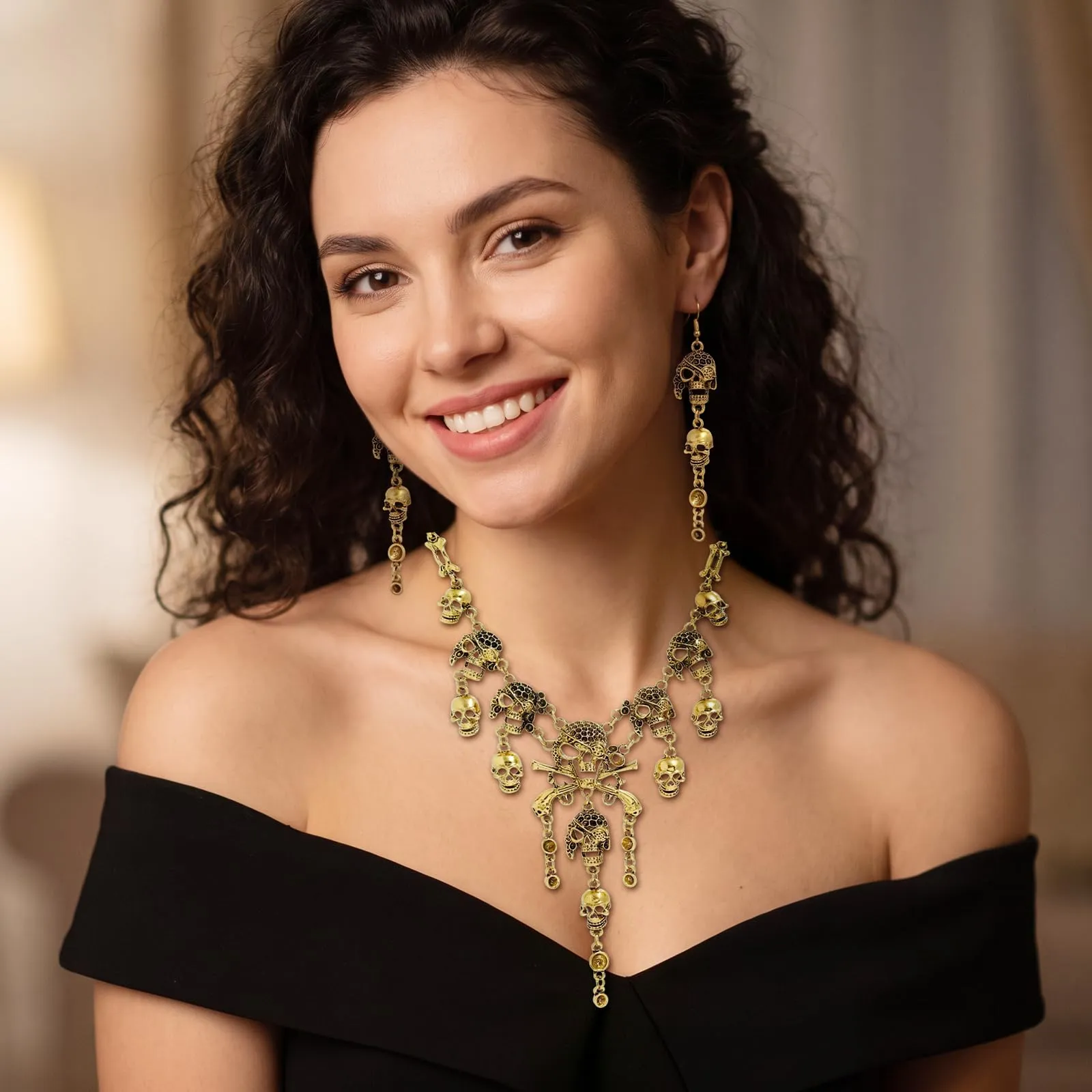 Collana Teschio Orecchini Scheletro, Collana Scheletro Orecchini Teschio - immagine 3