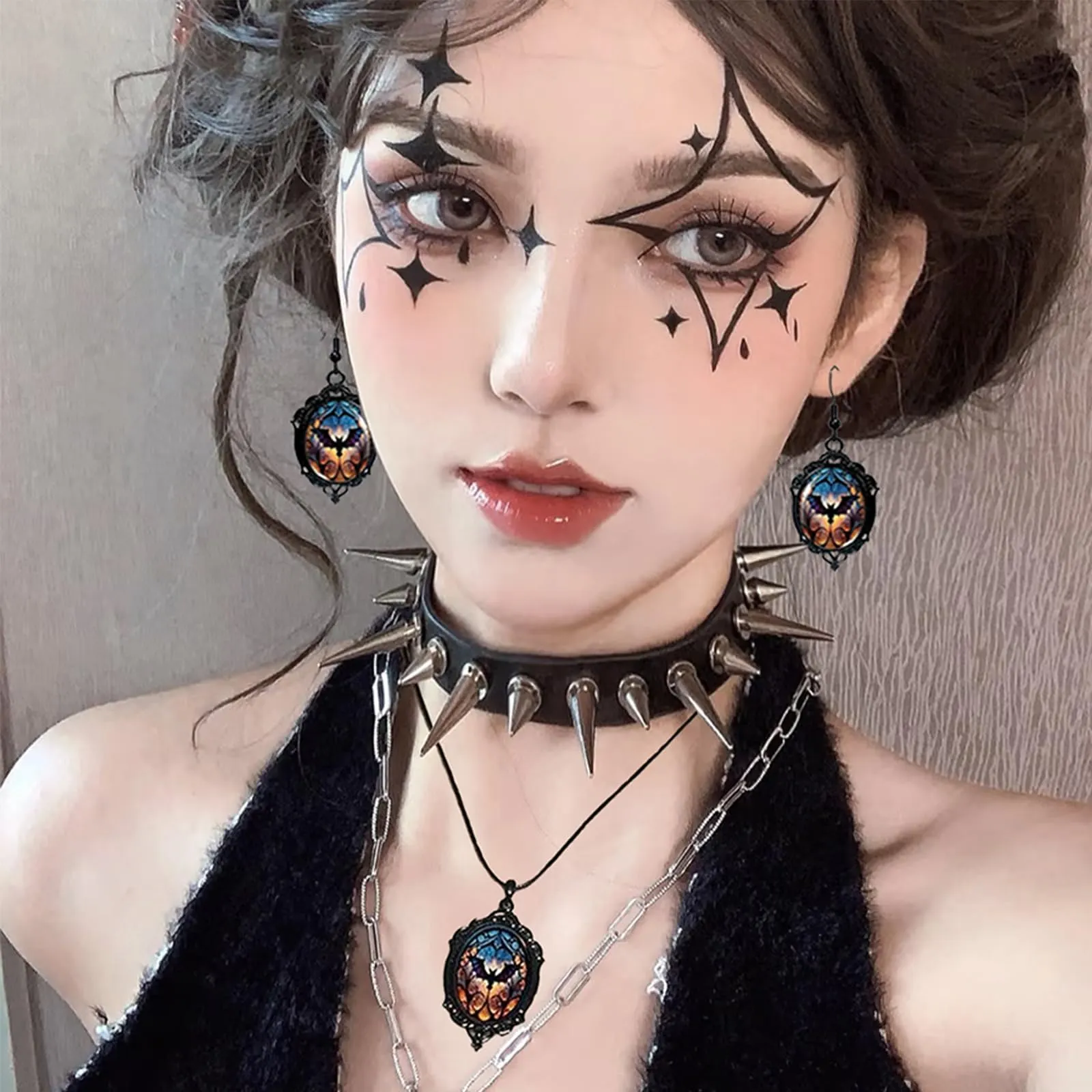 Gioielli Gotici Set Halloween, Collana Ciondolo Pipistrello e Orecchini - immagine 4