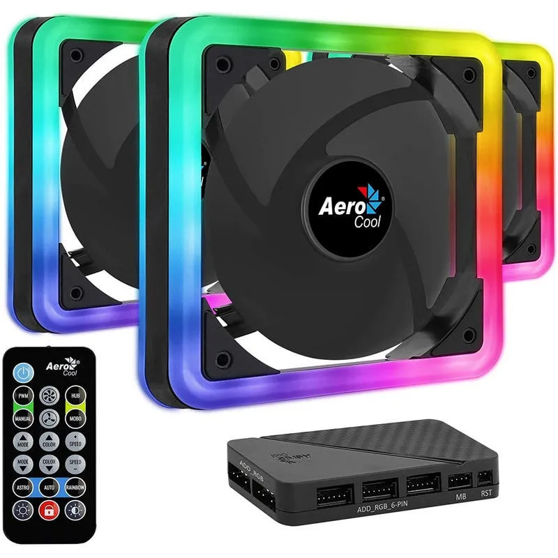AeroCool Edge 14 Pro ARGB Pack 3 ventole da 140 mm + HUB H66F + telecomando - immagine 1