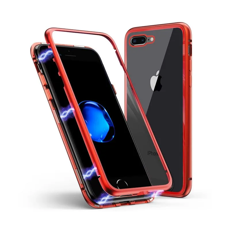 Custodia magnetica Unotec con vetro temperato rosso per iPhone 7 Plus/8 Plus - immagine 1