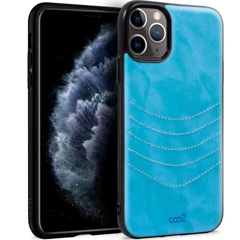 Fantastica custodia in pelle ricamata azzurra per iPhone 11 Pro - immagine 1