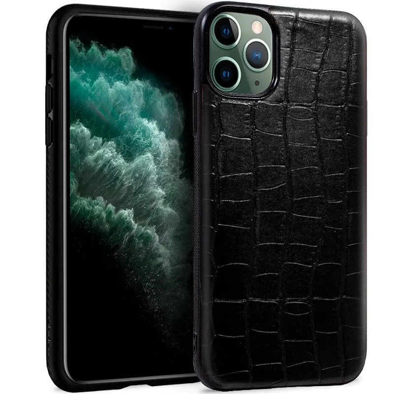 Raffinata custodia in pelle di coccodrillo nera per iPhone 11 Pro Max - immagine 1