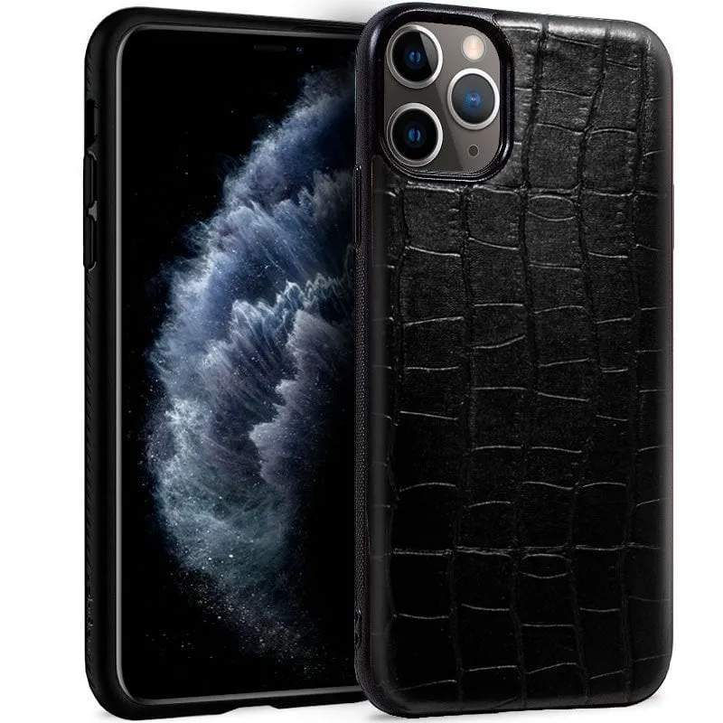 Fantastica custodia in pelle di coccodrillo nera per iPhone 11 Pro - immagine 1