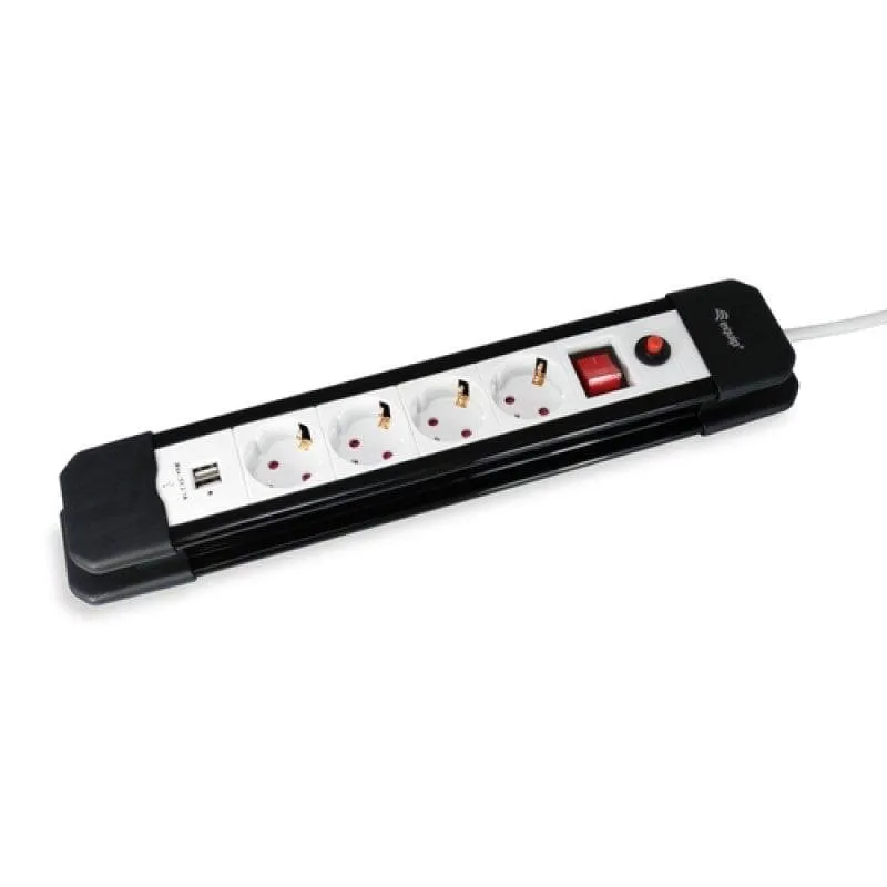 Multipresa Equip 245553 4 prese interruttore 2 USB-A cavo 1,5 m bianca/nera - immagine 1