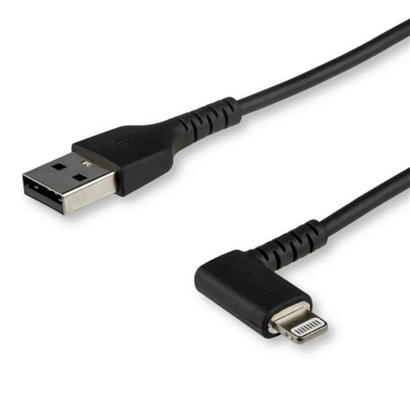 StarTech.com Cavo da USB-A a Lightening da 2m durevole - nero ad angolo retto a 90° in fibra aramidica - Robusto e resistente cavo di alimentazione/sincornizzazione da USB tipo A a Lightening con certificazione Apple MFi per iPad/iPhone 12 - immagine 1