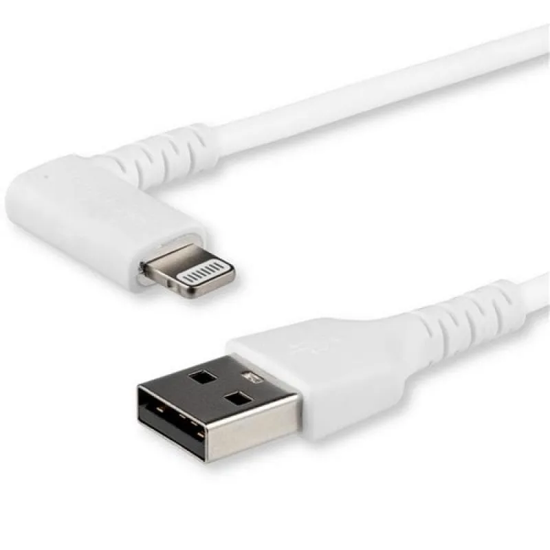 StarTech.com Cavo da USB-A a Lightening da 1m durevole - bianco ad angolo retto a 90° in fribra aramidica - Robusto e resistente cavo di alimentazione/sincronizzazione da USB tipo A a Lightening con certificazione Apple MFi per iPad/iPhone 12 - immagine 1