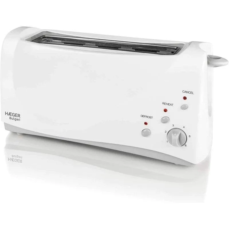 Tostapane Haeger Bulgari 2 fette, 1 fessura lunga extra larga 1000 W, 6 livelli, scongelamento, bianco - immagine 1