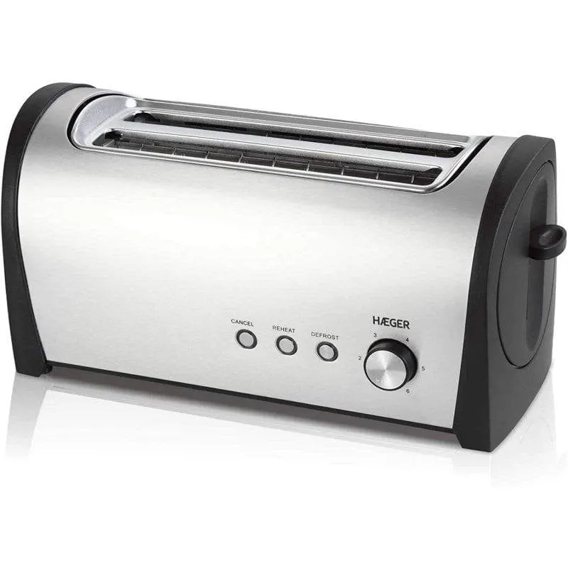 Tostapane Haeger Desayuno Plus 2 Fessure Lunghe 1400 W 6 Livelli Nero e Acciaio Inox - immagine 1