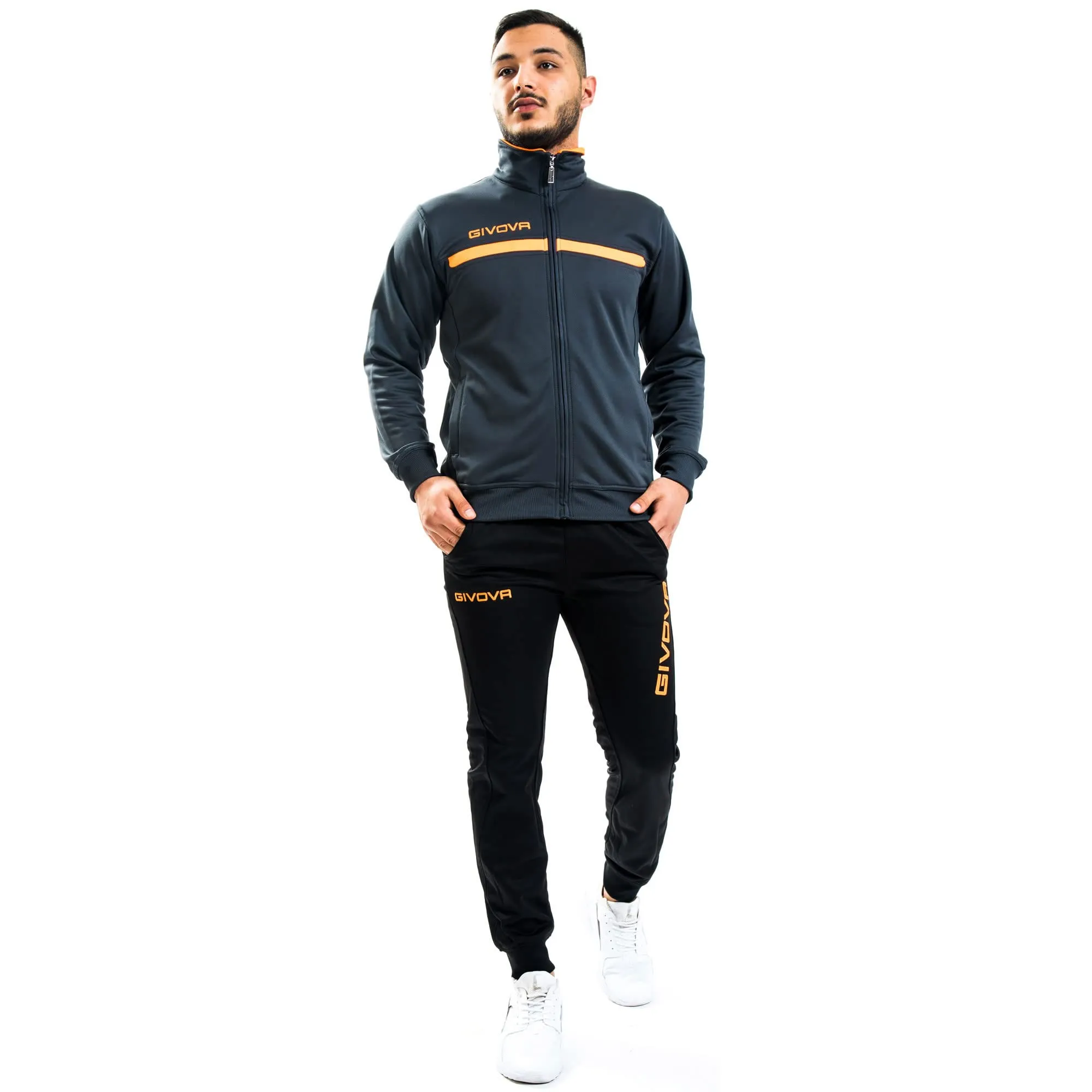 GIVOVA GRIGIO SCURO/ARANCIO FLUO TUTA ONE FULL ZIP POLARFLEECE - immagine 1