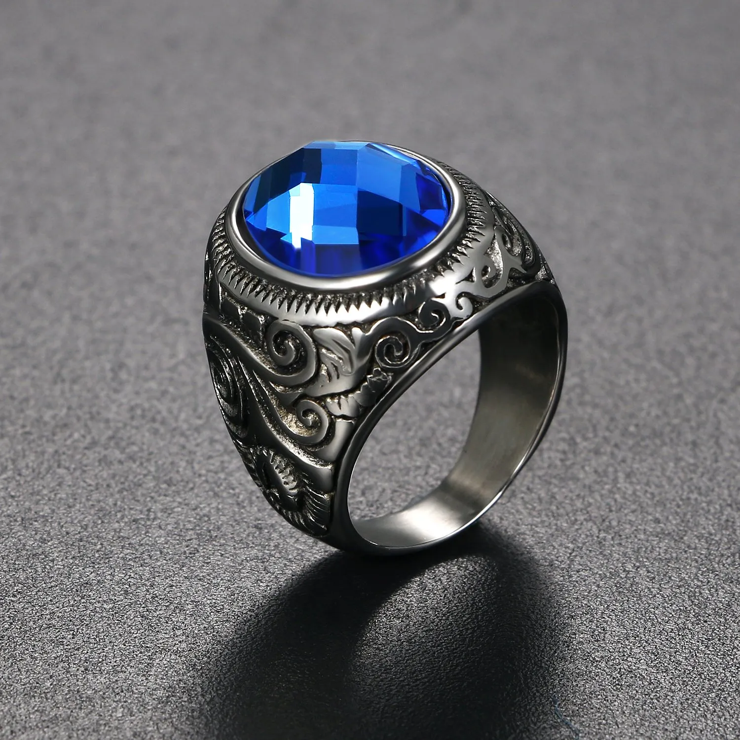OIDEA Anello Unisex in Acciaio Inossidabile con Inserto in Vetro - immagine 3