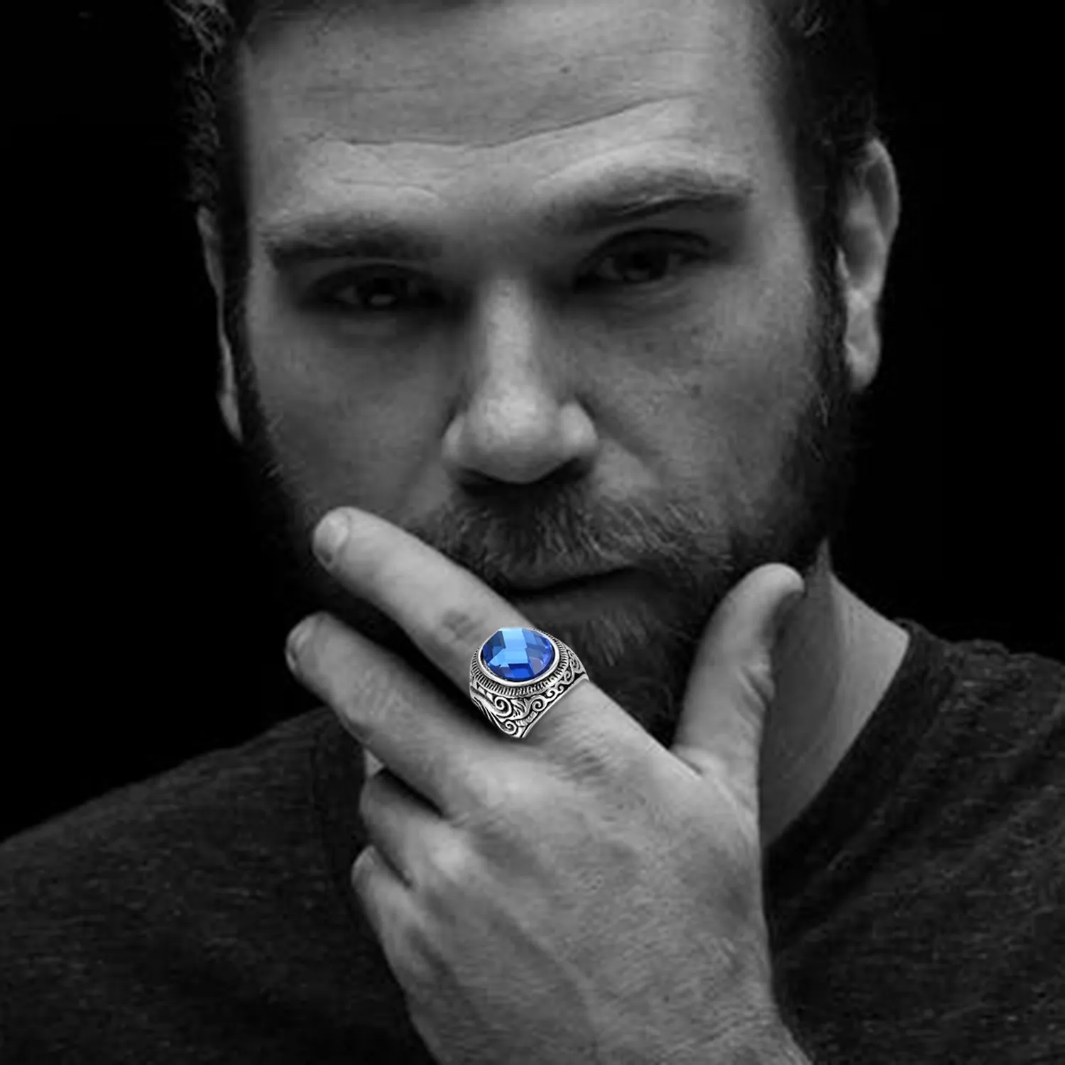 OIDEA Anello Unisex in Acciaio Inossidabile con Inserto in Vetro - immagine 4