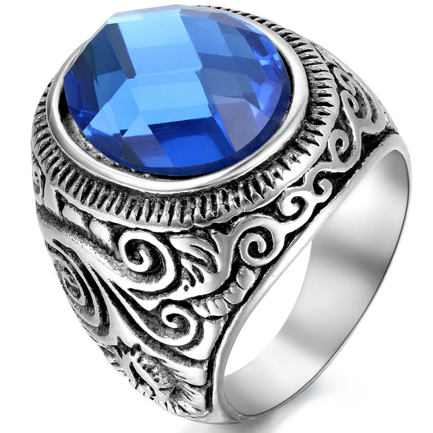 OIDEA Anello Unisex in Acciaio Inossidabile con Inserto in Vetro - immagine 1