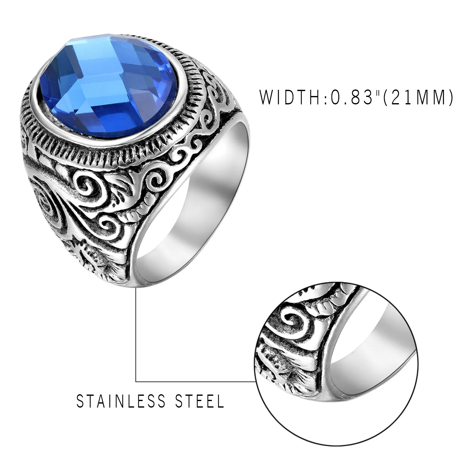OIDEA Anello Unisex in Acciaio Inossidabile con Inserto in Vetro - immagine 2