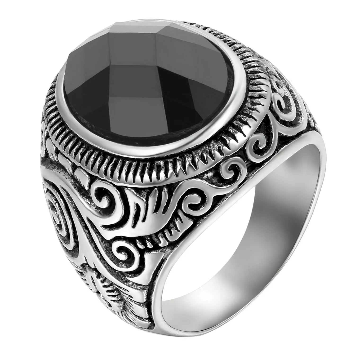 OIDEA Anello Unisex in Acciaio Inossidabile con Inserto in Vetro - immagine 1