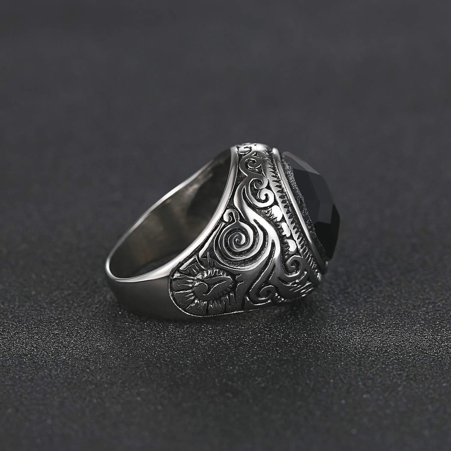 OIDEA Anello Unisex in Acciaio Inossidabile con Inserto in Vetro - immagine 6