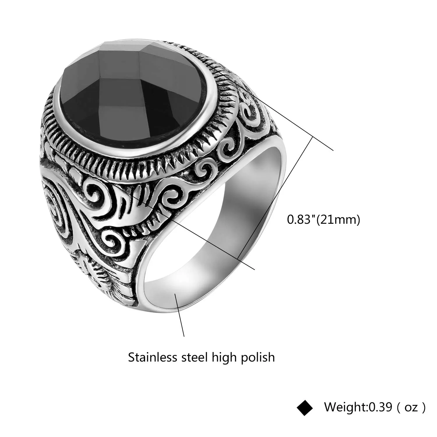 OIDEA Anello Unisex in Acciaio Inossidabile con Inserto in Vetro - immagine 2