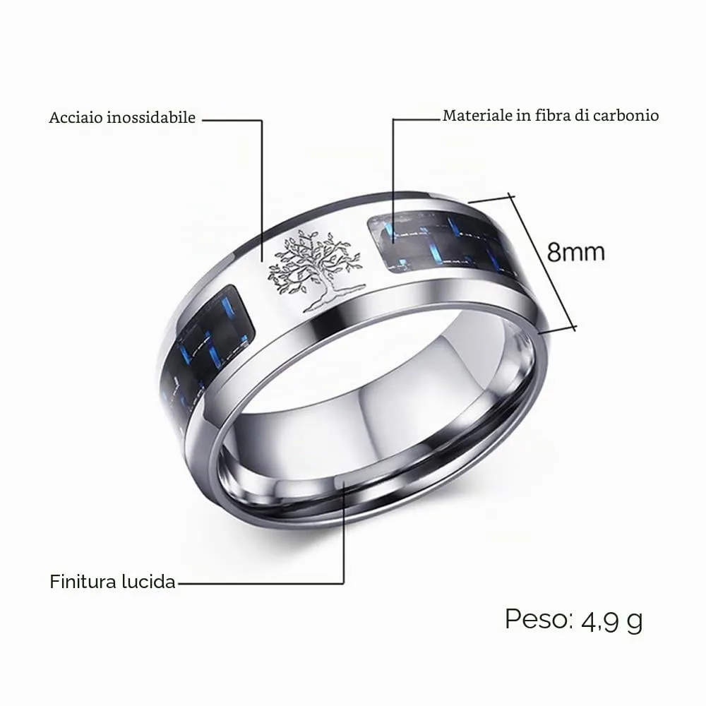 PAMTIER Anello dell'Albero della Vita da Uomo in Acciaio Inossidabile Fibra di Carbonio Misura 25 - immagine 2