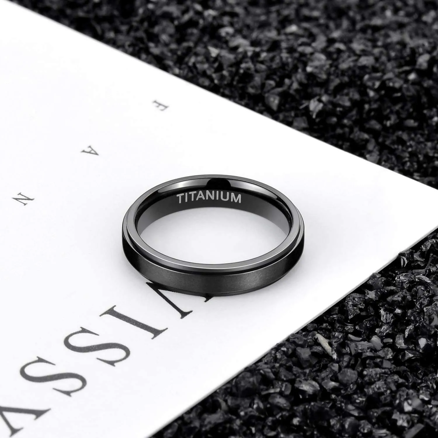 Zakk Anello da uomo e da donna titanio anelli di fidanzamento fedi nuziali nero spazzolato 4mm 6mm 12mm (4mm,52 (16.6)) - immagine 2