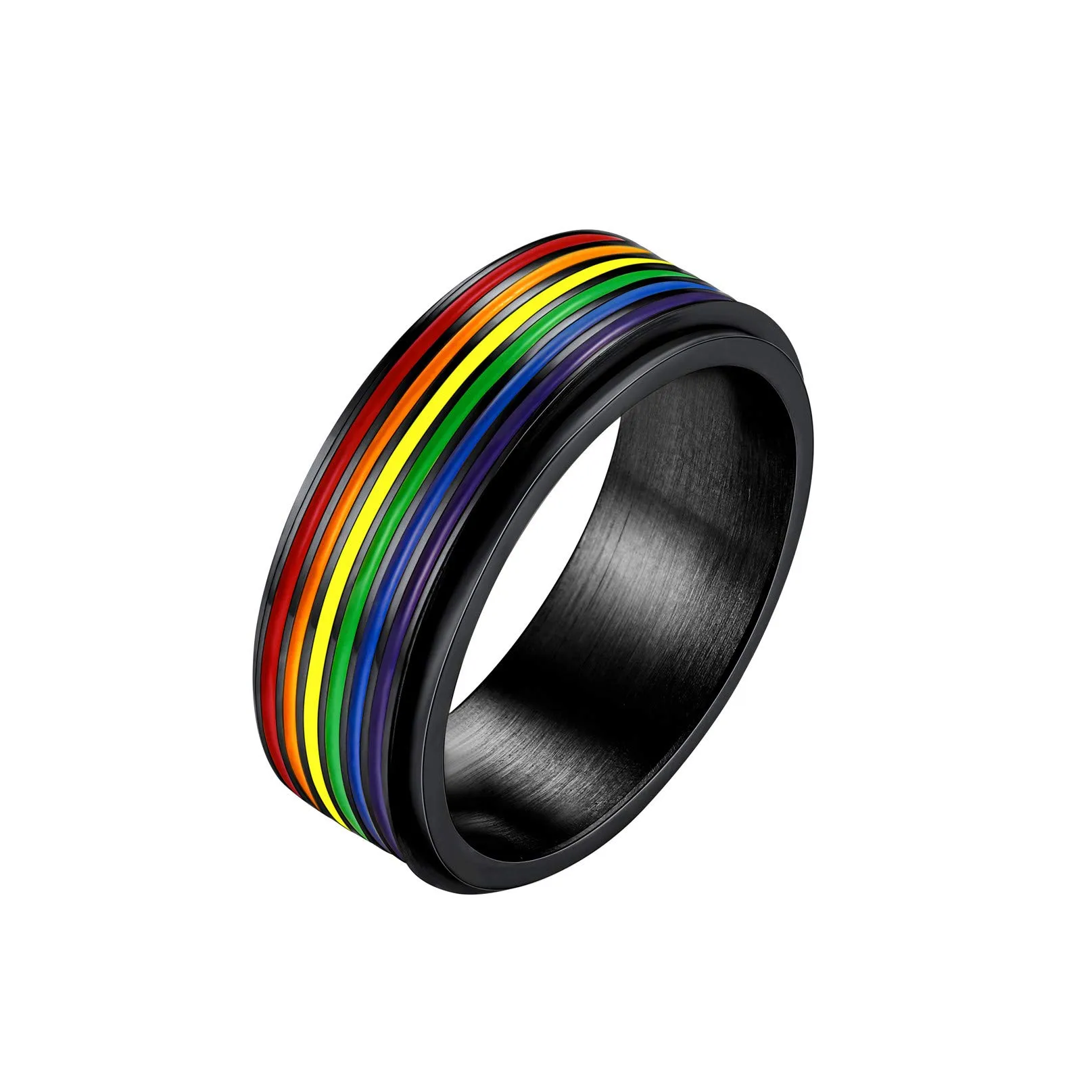 Bandmax LGBT Gay Pride Anello Uomo Donna Arcobaleno Girevole, Nero Anelli Uomo in Acciaio Inossidabile, 14 Taglia Anello Gioielli Donna Uomo di Moda, Idee Regalo Compleanno Natale per Coppia - immagine 1