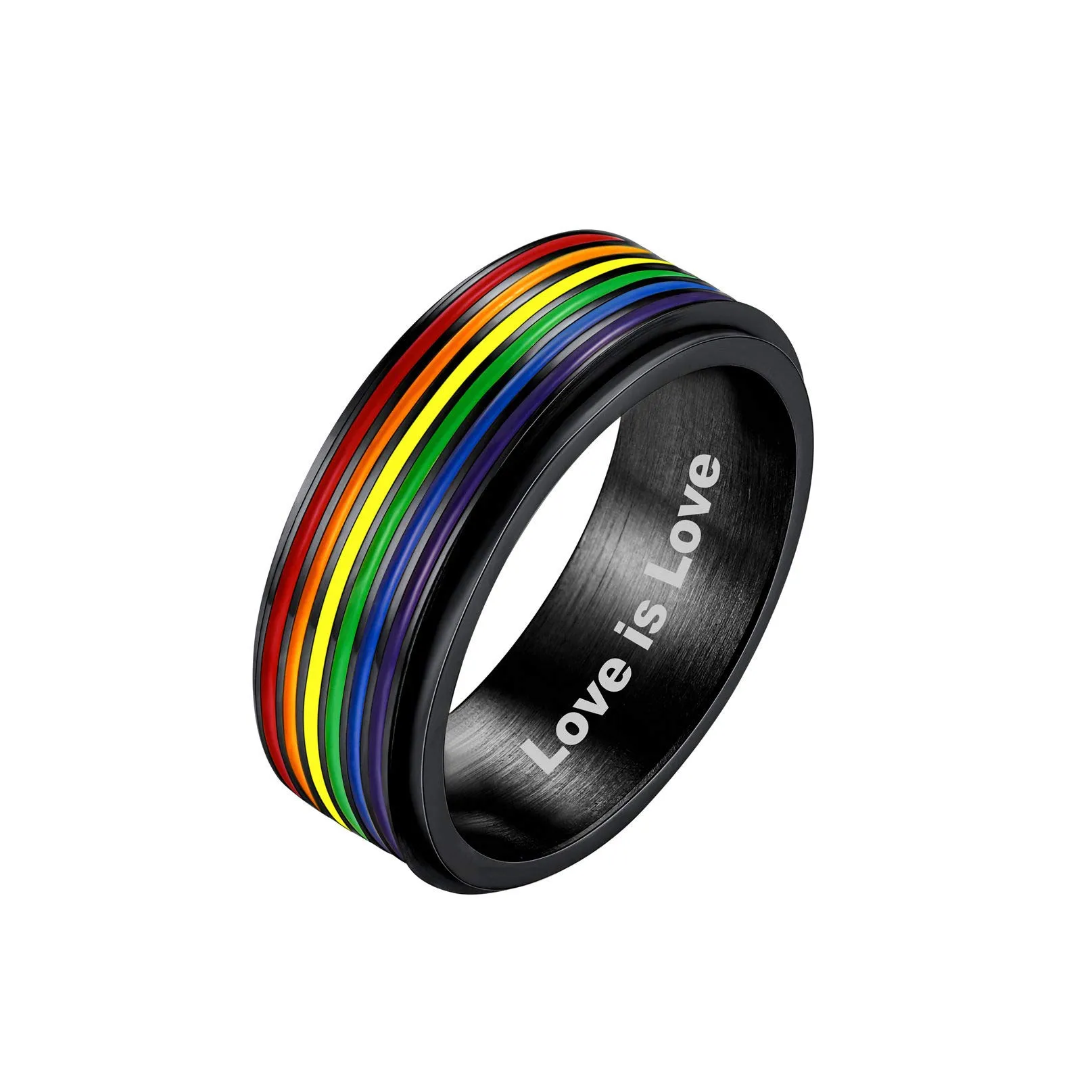 Bandmax LGBT Gay Pride Anello Uomo Arcobaleno Girevole, Nero Anelli Uomo in Acciaio Inossidabile, 20 Taglia Anello Personalizzato Gioielli Donna Uomo di Moda, Idee Regalo per Coppia Amici - immagine 1