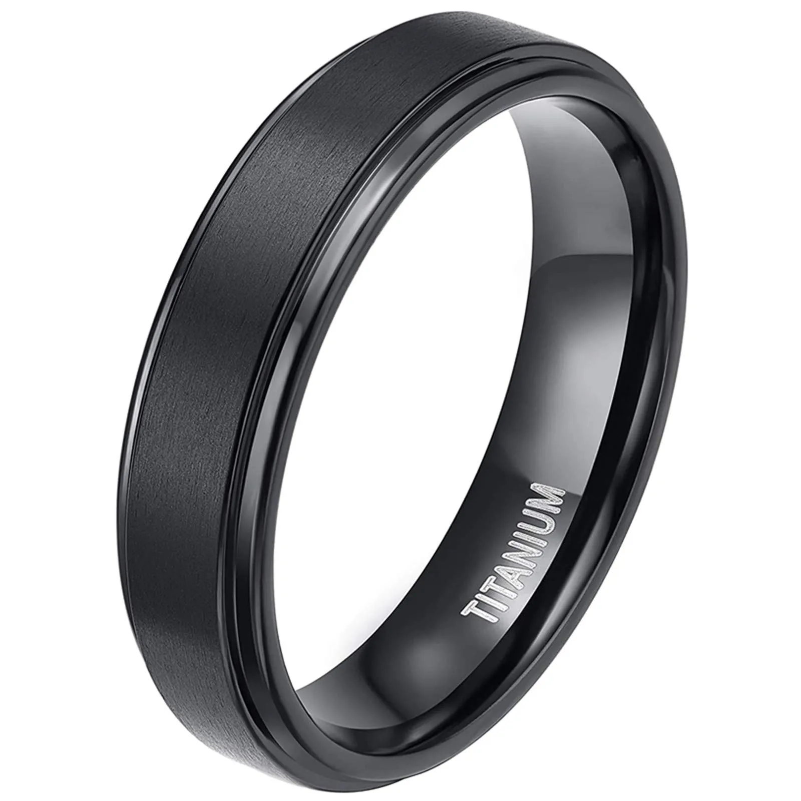 Zakk Anello da uomo e da donna titanio anelli di fidanzamento fedi nuziali nero spazzolato 4mm 6mm 48mm (6mm,74 (23.6)) - immagine 1