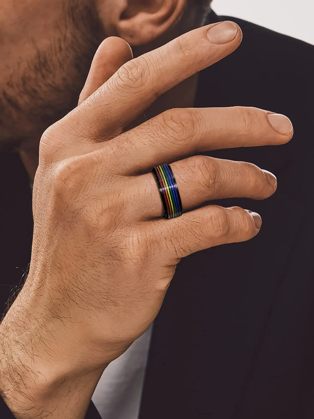 Bandmax LGBT Gay Pride Anello Uomo Donna Arcobaleno Girevole, Nero Anelli Uomo in Acciaio Inossidabile, 22 Taglia Anello Gioielli Donna Uomo di Moda, Idee Regalo Compleanno Natale per Coppia - immagine 2
