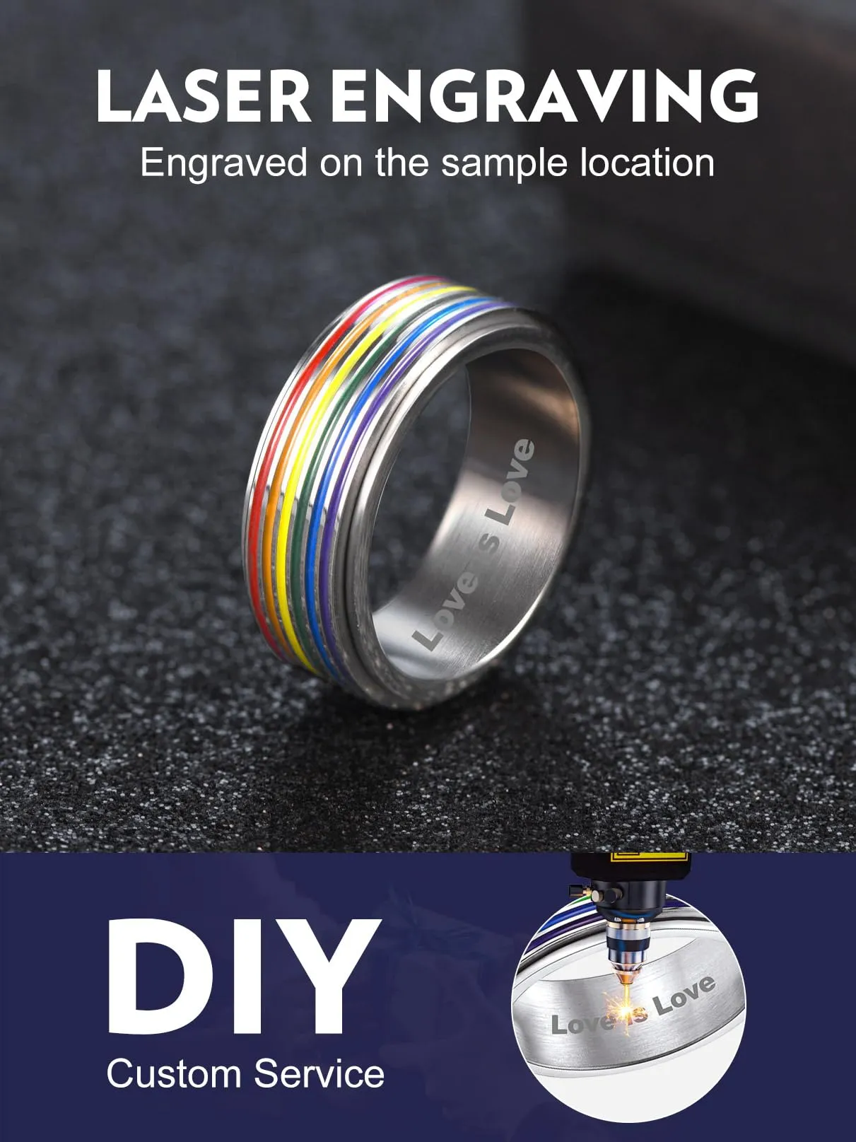 Bandmax LGBT Gay Pride Anello Uomo Arcobaleno Girevole, Argento Anelli Uomo in Acciaio Inossidabile, 14 Taglia Anello Personalizzato Gioielli Donna Uomo di Moda, Idee Regalo per Coppia Amici - immagine 4