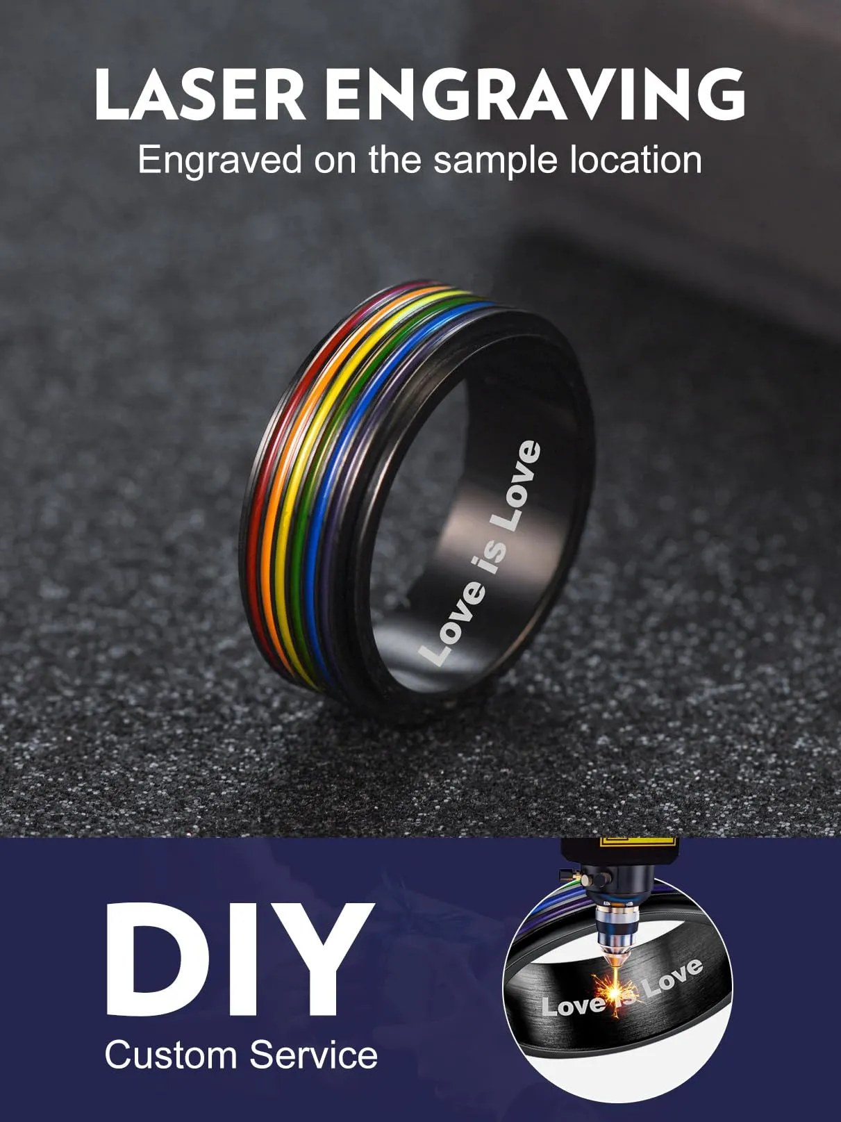 Bandmax LGBT Gay Pride Anello Uomo Arcobaleno Girevole, Nero Anelli Uomo in Acciaio Inossidabile, 27 Taglia Anello Personalizzato Gioielli Donna Uomo di Moda, Idee Regalo per Coppia Amici - immagine 5
