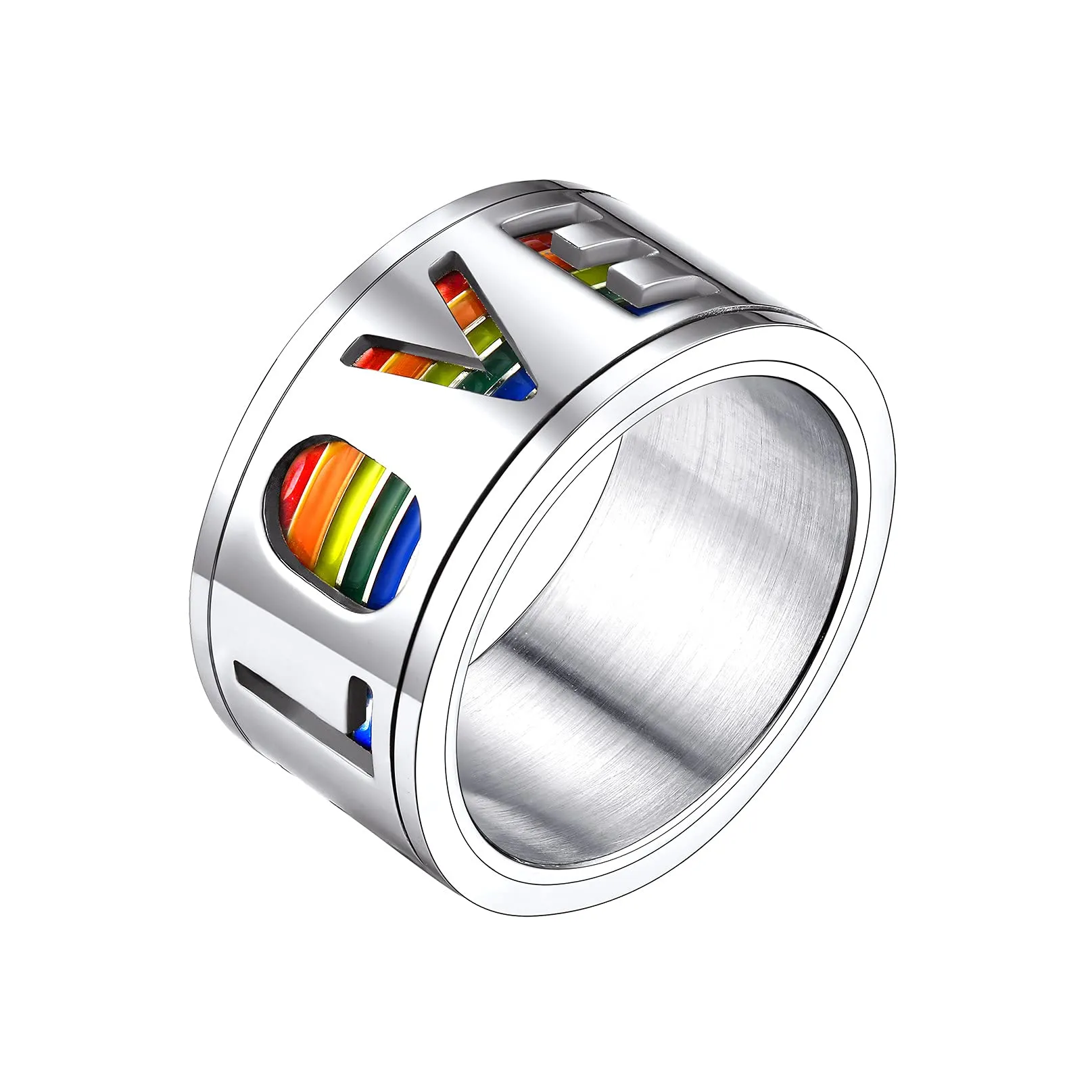 Bandmax LGBT Gay Pride Anello Uomo Arcobaleno Girevole, Argento Anelli Uomo in Acciaio Inossidabile, 20 Taglia Anello Gioielli Donna Uomo di Moda, Idee Regalo per Coppia Amici - immagine 1
