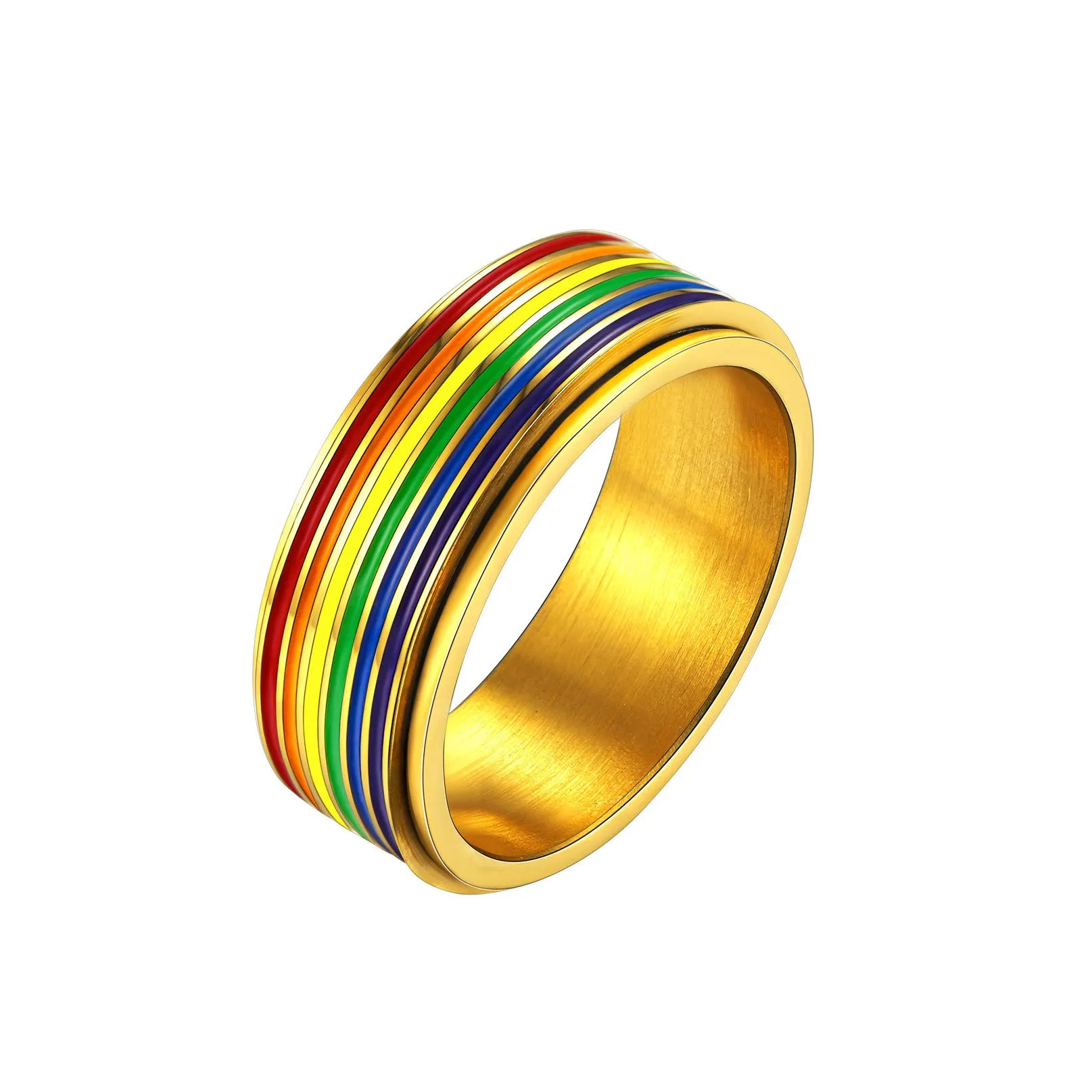Bandmax LGBT Gay Pride Anello Uomo Donna Arcobaleno Girevole, Placcato Oro 18K Anelli Uomo in Acciaio Inossidabile, 20 Taglia Anello Gioielli Donna Uomo di Moda, Idee Regalo Compleanno Natale Coppia - immagine 1