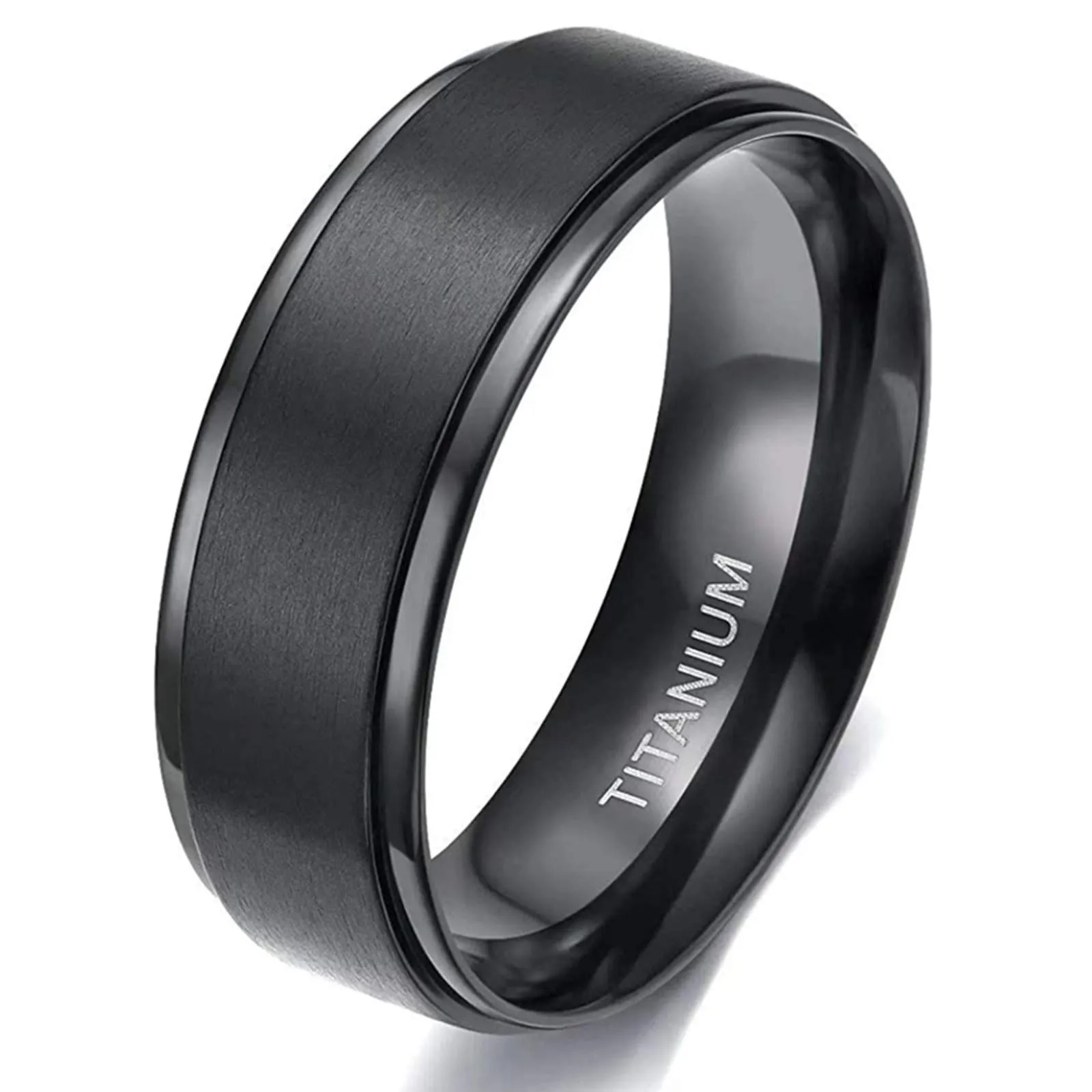 Zakk Anello da uomo e da donna titanio anelli di fidanzamento fedi nuziali nero spazzolato 4mm 6mm 53mm (8mm,51 (16.2)) - immagine 1