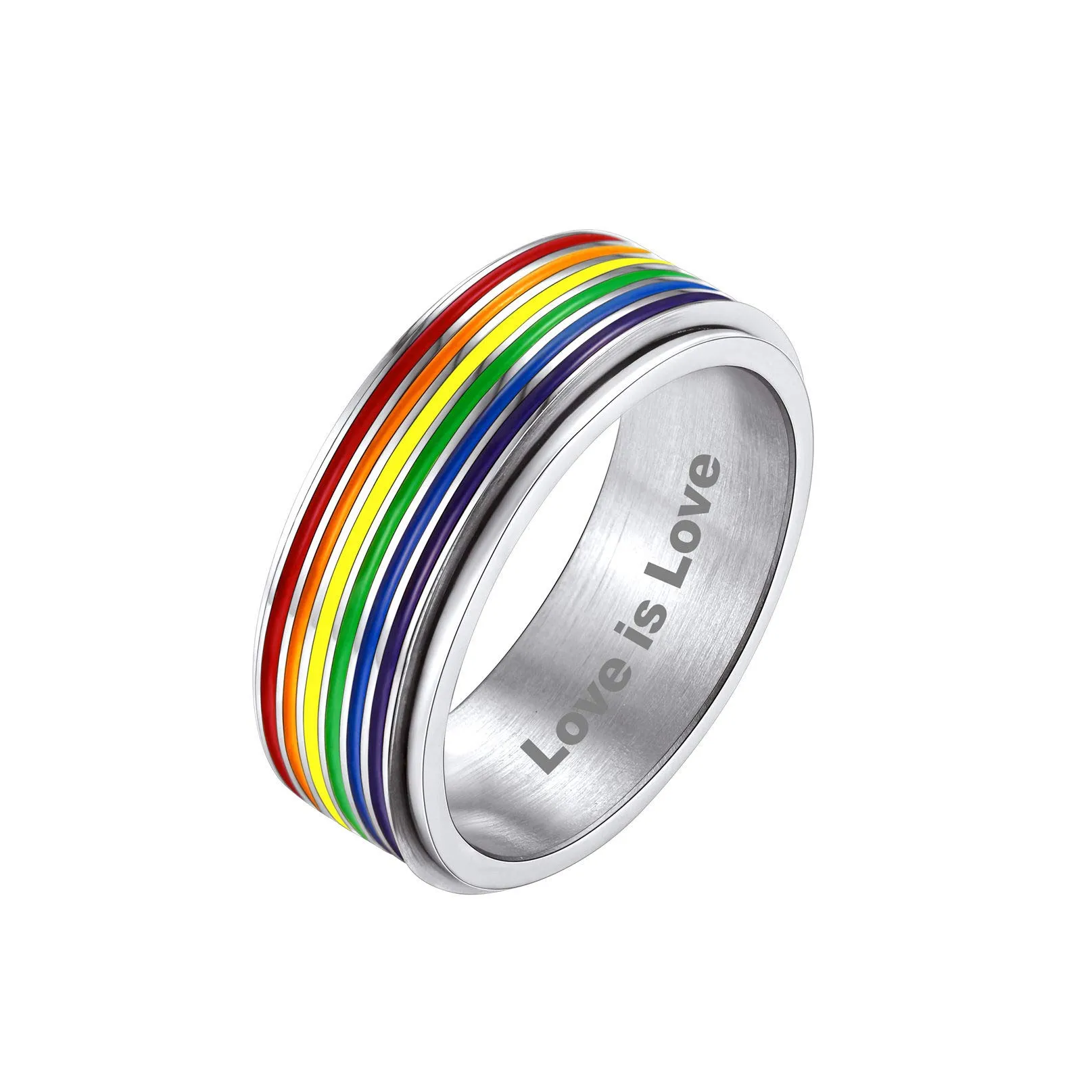 Bandmax LGBT Gay Pride Anello Uomo Arcobaleno Girevole, Argento Anelli Uomo in Acciaio Inossidabile, 20 Taglia Anello Personalizzato Gioielli Donna Uomo di Moda, Idee Regalo per Coppia Amici - immagine 1