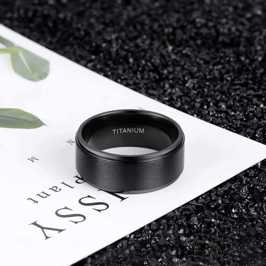 Zakk Anello da uomo e da donna titanio anelli di fidanzamento fedi nuziali nero spazzolato 4mm 6mm 52mm (8mm,49 (15.6)) - immagine 2