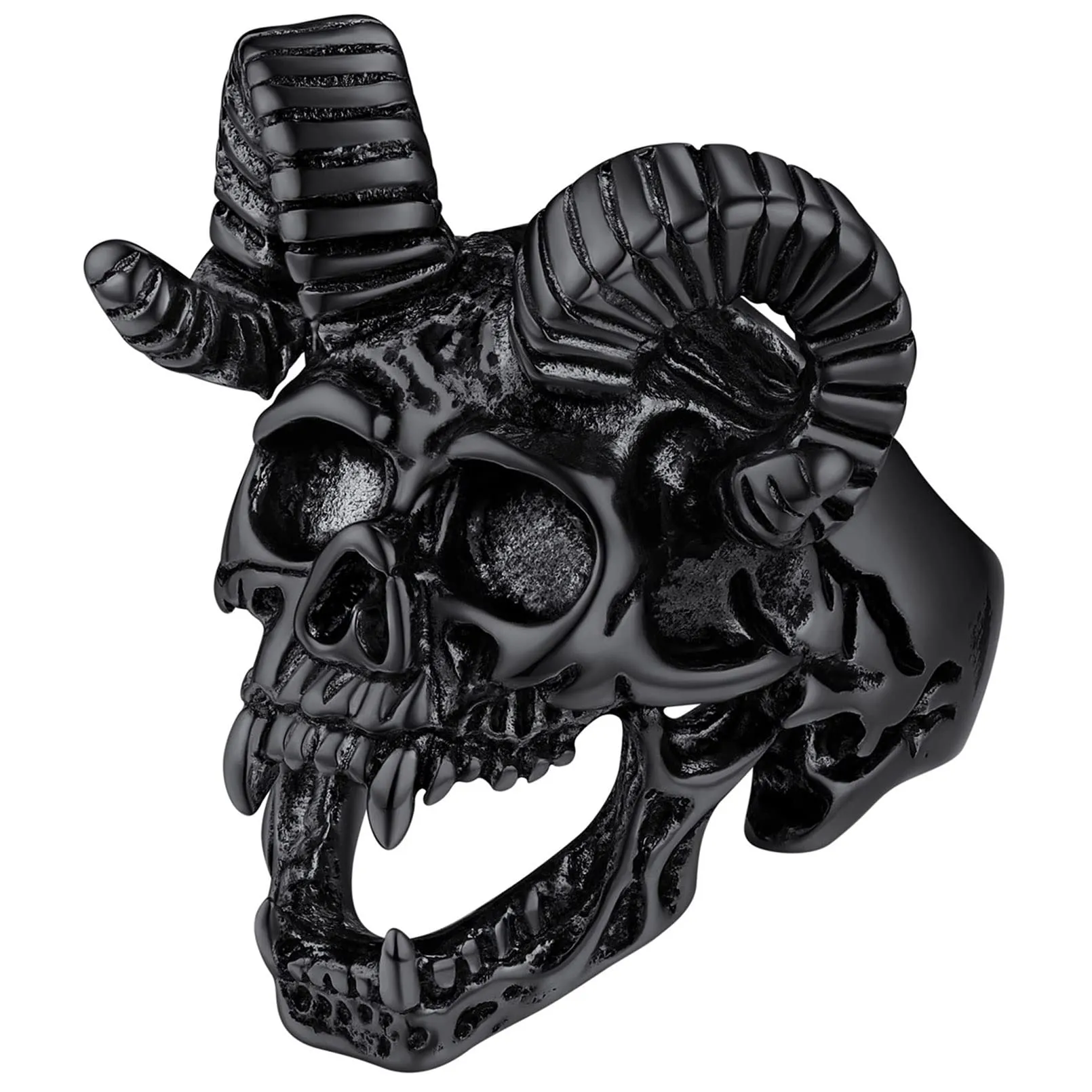 FaithHeart Satana Pentagramma Anello Uomo Pentacolo Invertito Anello Satanico in Rilievo Anello Argento Oro Gotico Hiphop Punk Misura IT 14-27 Regalo Compleanno Coppie - immagine 1