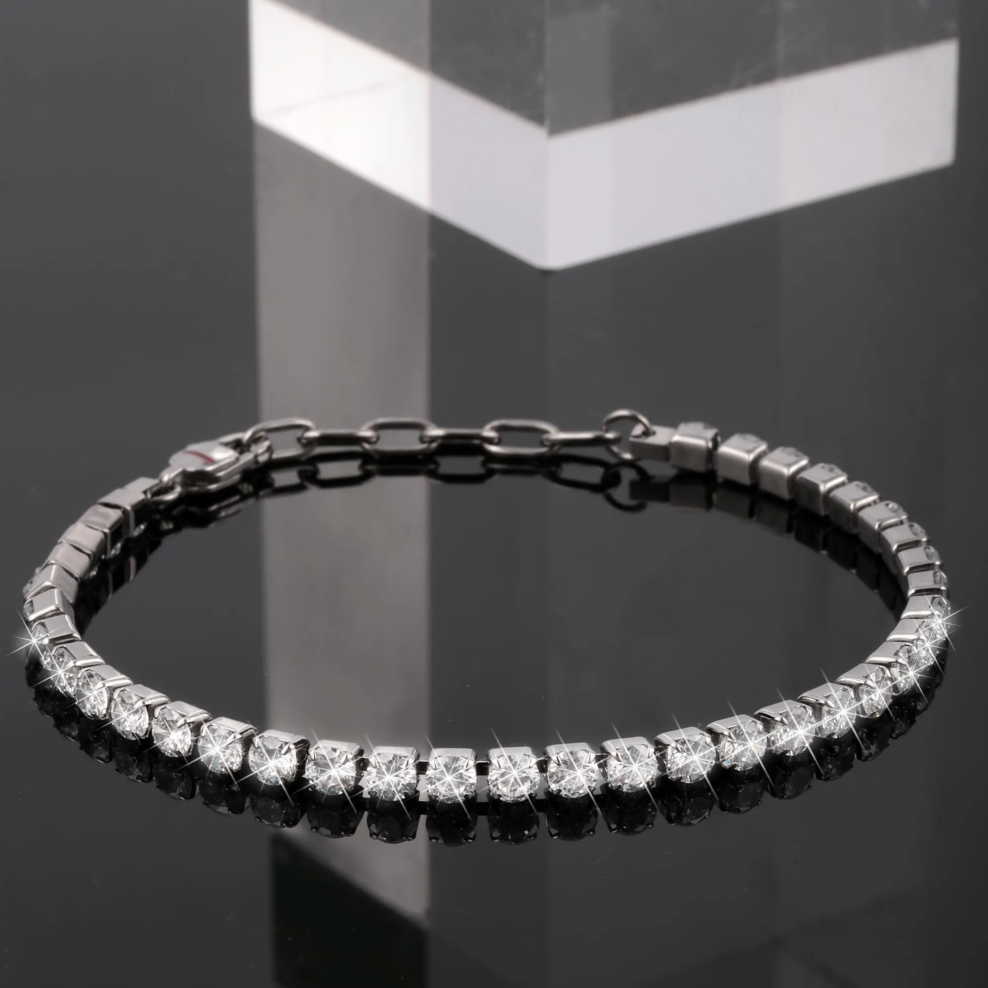 SECTOR Bracciale Polseira, Tennis, AÇO Prate. E Cristal Prate,22 CM SANN46 Marca - immagine 6