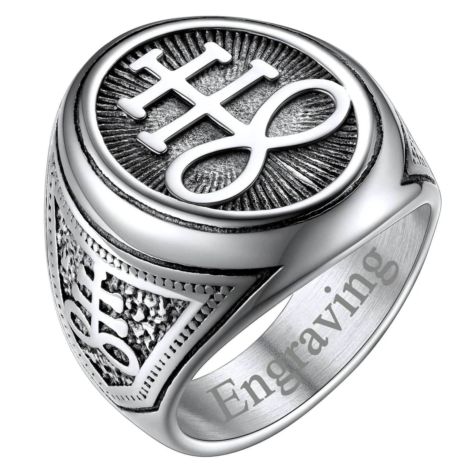 FaithHeart Anello Uomo Croce del Leviatano/Sigillo di Satana Anello Diavolo Personalizzato Punk Hiphop Rapper in Accaio Inox 316L Oro/Nero Placcato Gioielli Religiosi del Satanismo - immagine 1