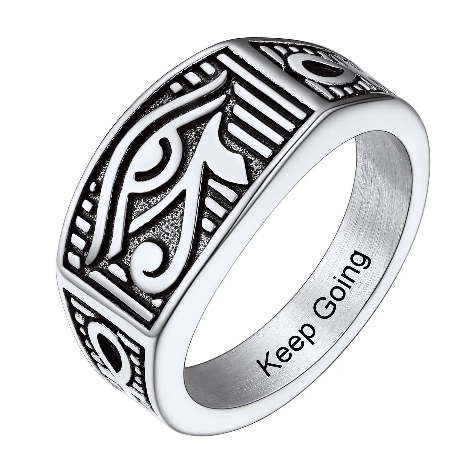 PROSTEEL Anello da uomo Personalizzabile con occhio di Ra Horus, anello con croce Ankh, gioielli egiziani, in acciaio inossidabile/placcato oro/nero, Taglia 14.5/17/19.75/22.25/25/27.5/30/32.5 - immagine 1