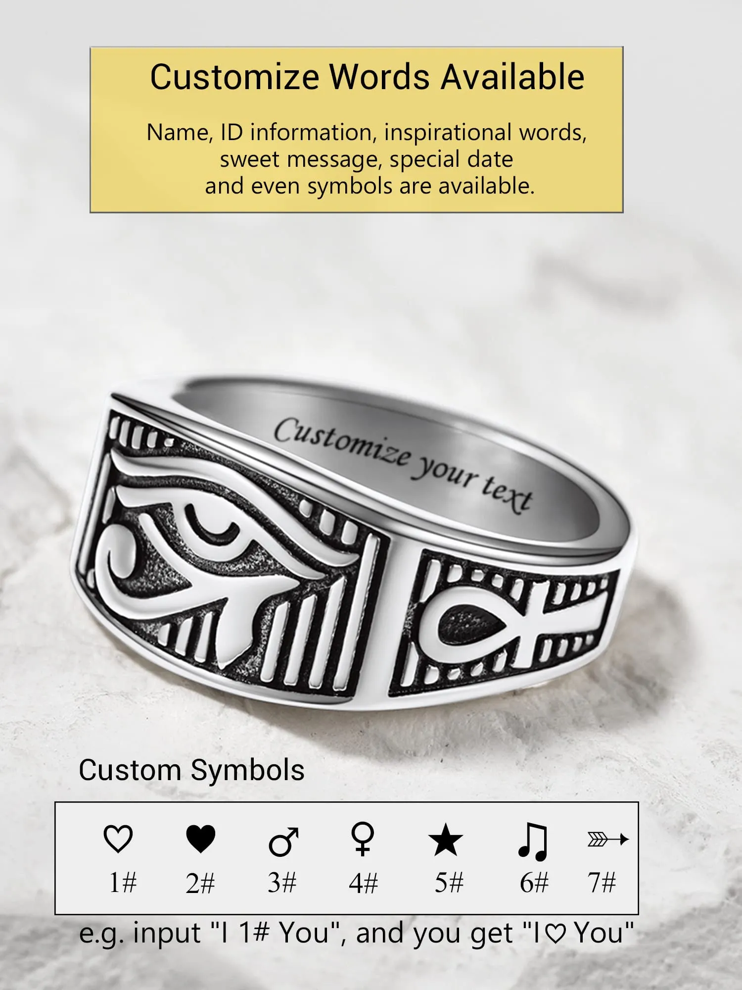 PROSTEEL Anello da uomo Personalizzabile con occhio di Ra Horus, anello con croce Ankh, gioielli egiziani, in acciaio inossidabile/placcato oro/nero, Taglia 14.5/17/19.75/22.25/25/27.5/30/32.5 - immagine 5