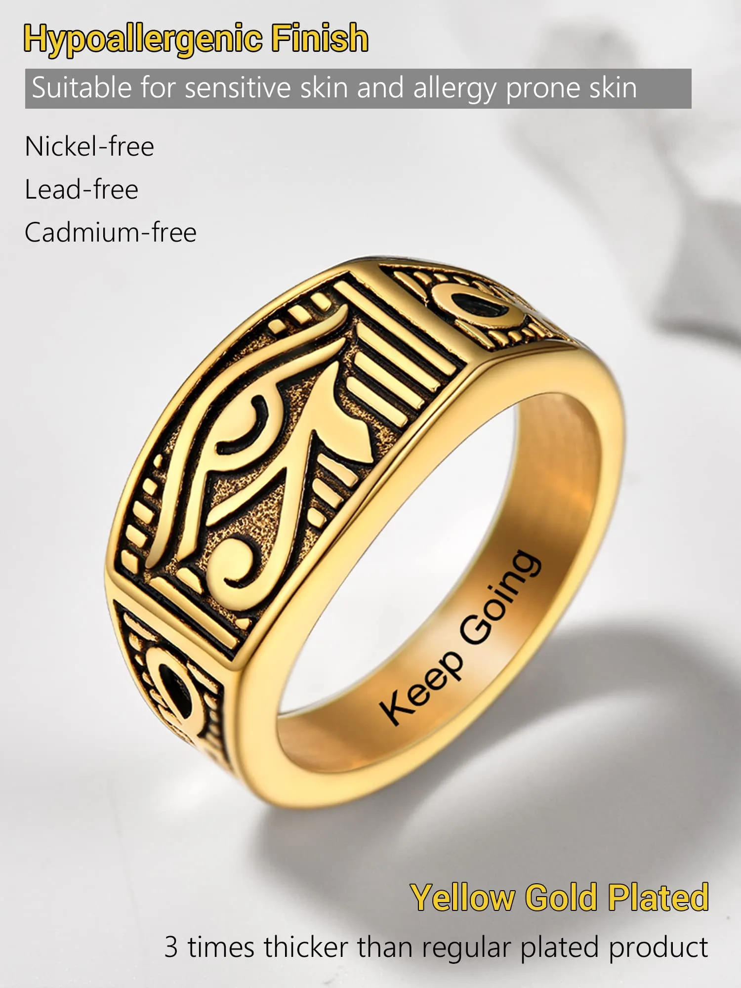 PROSTEEL Anello da uomo Personalizzabile con occhio di Ra Horus, anello con croce Ankh, gioielli egiziani, in acciaio inossidabile/placcato oro/nero, Taglia 14.5/17/19.75/22.25/25/27.5/30/32.5 - immagine 4