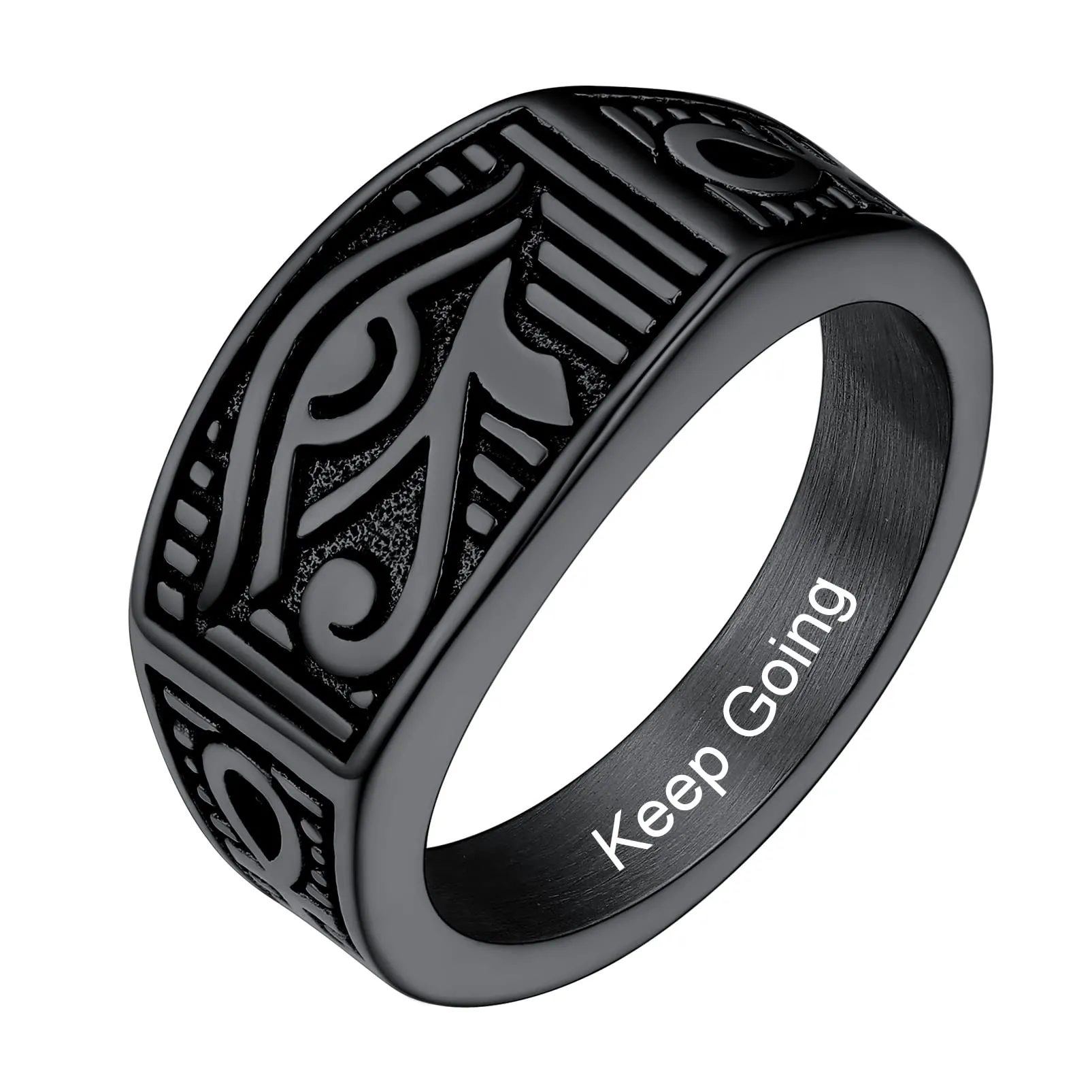 PROSTEEL Anello da uomo Personalizzabile con occhio di Ra Horus, anello con croce Ankh, gioielli egiziani, in acciaio inossidabile/placcato oro/nero, Taglia 14.5/17/19.75/22.25/25/27.5/30/32.5 - immagine 1