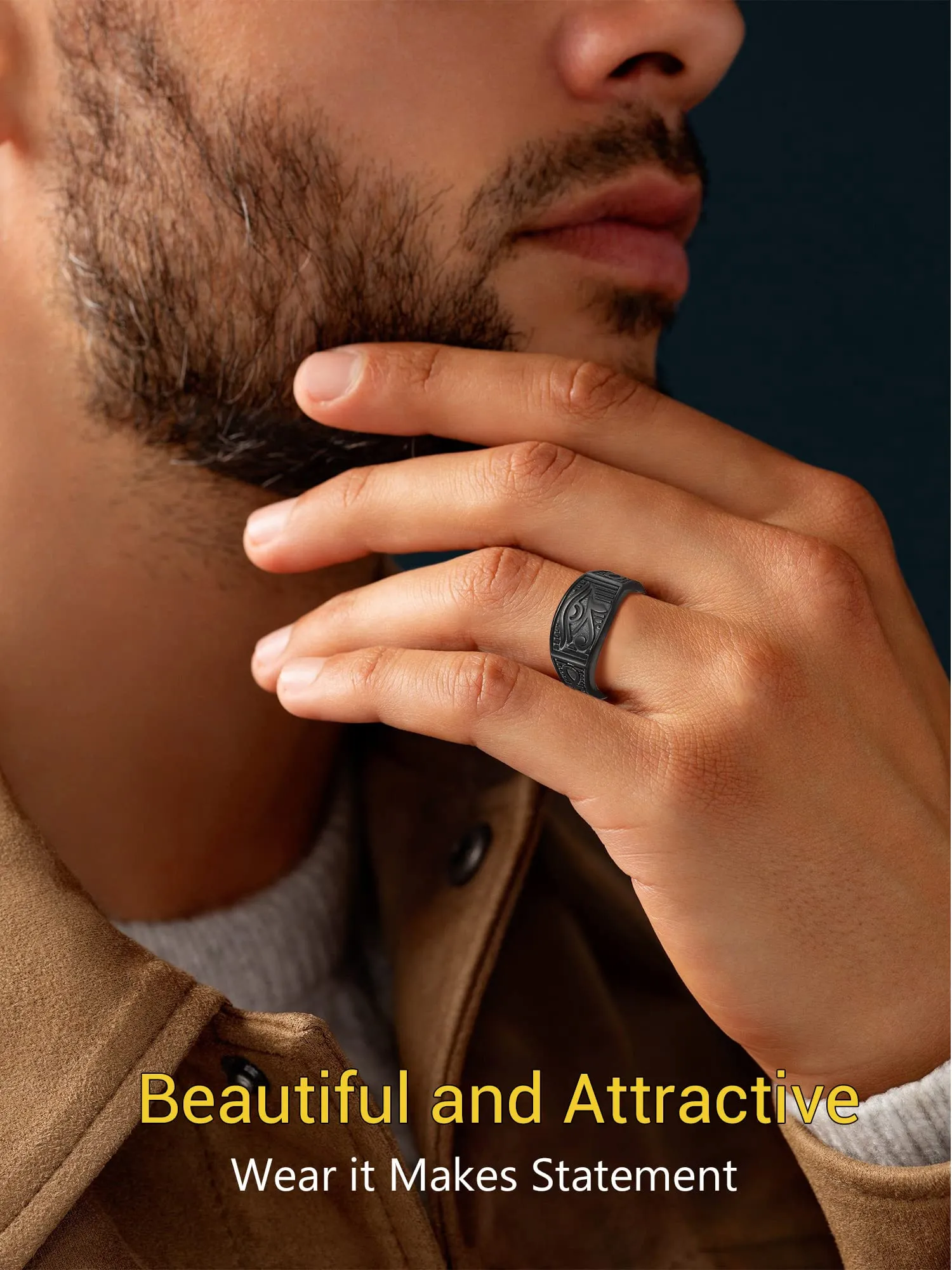PROSTEEL Anello da uomo Personalizzabile con occhio di Ra Horus, anello con croce Ankh, gioielli egiziani, in acciaio inossidabile/placcato oro/nero, Taglia 14.5/17/19.75/22.25/25/27.5/30/32.5 - immagine 3